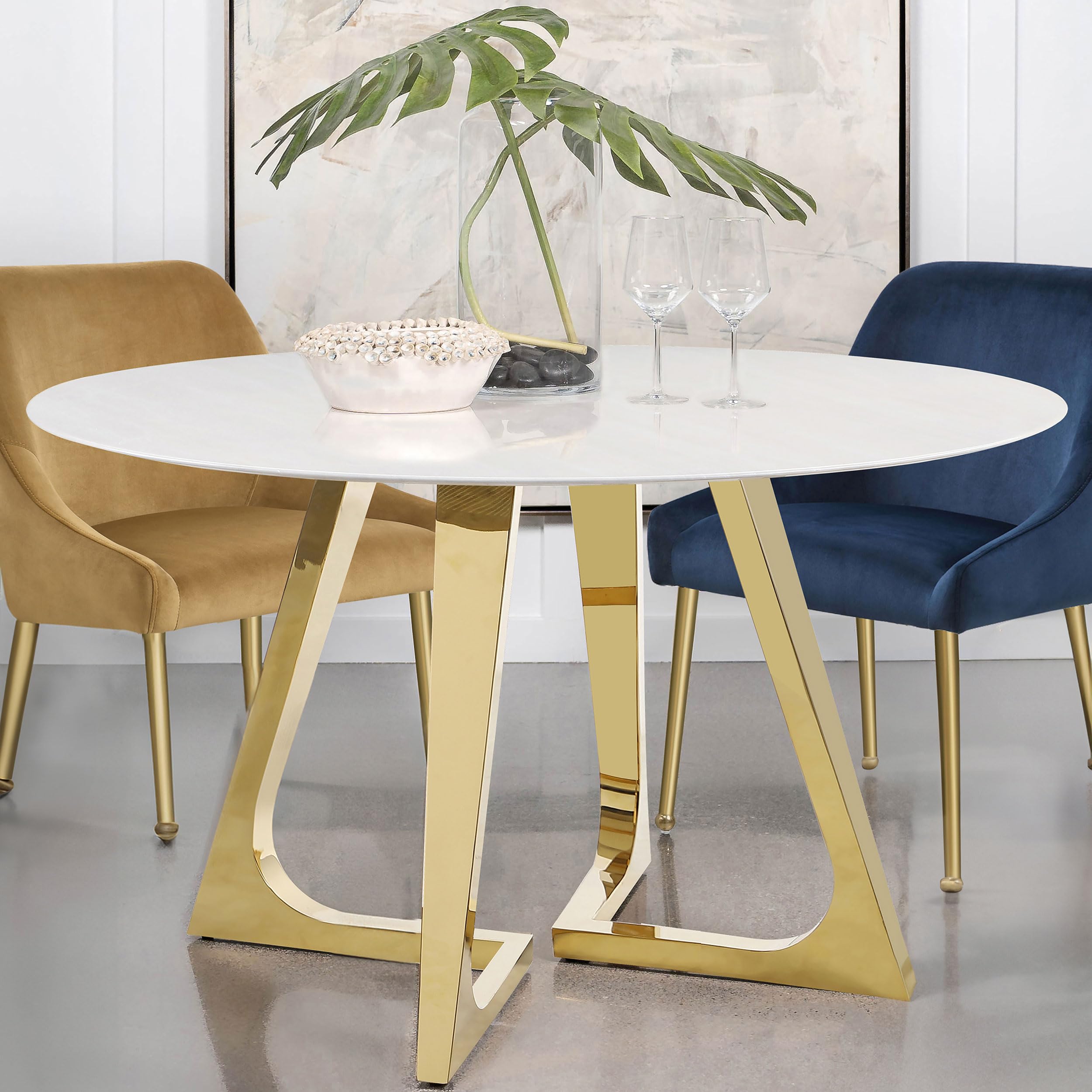 Coaster Home Furnishings Gwynn Round Dining Table with Marble Top and Stainless Steel Base White and Gold