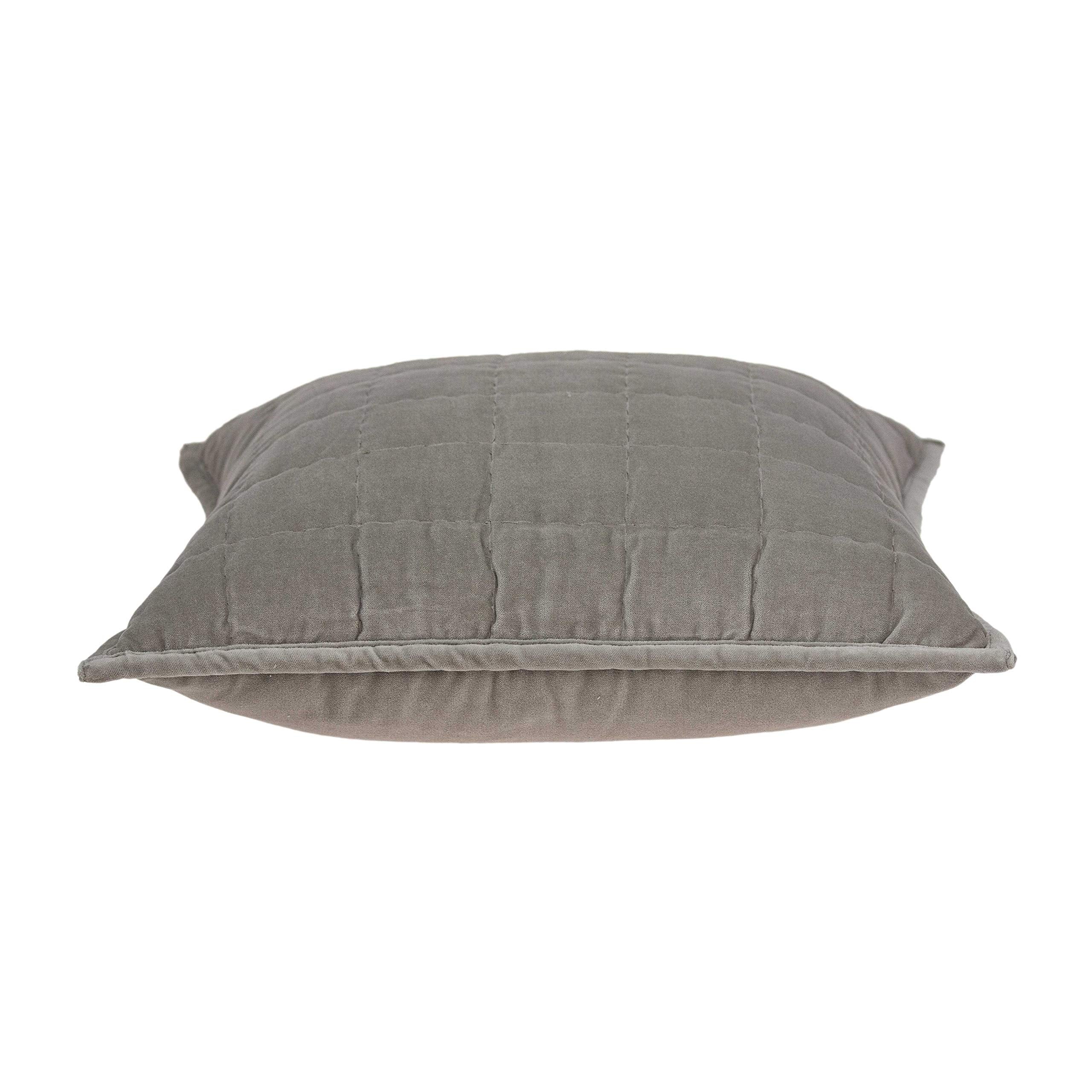 HomeRoots 50% Cotton, 50% Viscose Parkland Collection Kavi Transitional Grey Solid Quilted Pillow Cover with Down Insert
