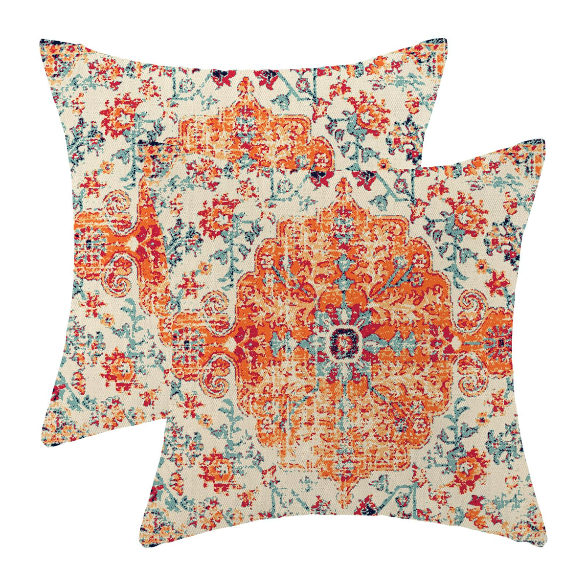 Gohdiwh Boho Pillow Covers 20X20 Set Of 2, Ethnic Design Decorative Throw Pillows Linen Burnt Orange Blue Carpet Pattern Farmhou