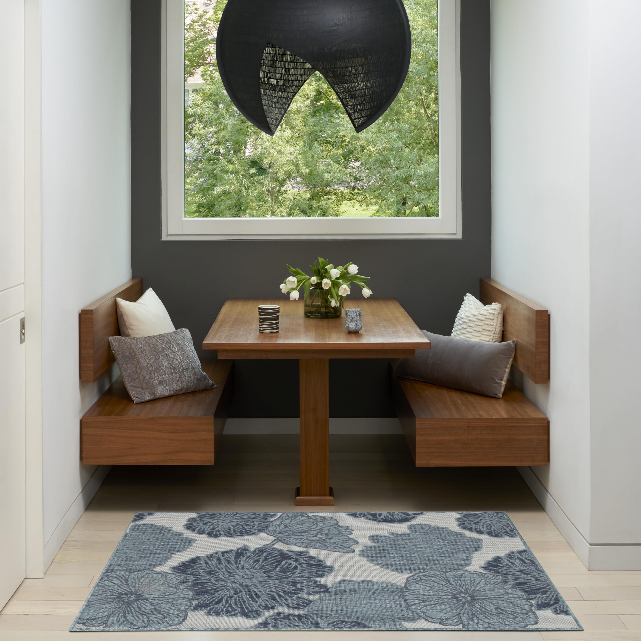 Nourison Garden Oasis Blue 2' X 4' Area Rug - Easy Cleaning, Non Shedding, Bed Room, Living Room, Dining Room, Kitchen (2' X 4')