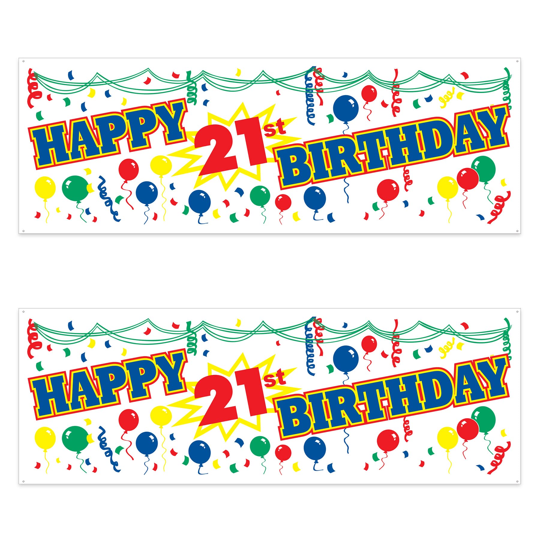 Beistle , 2 Piece Happy 21st Birthday Sign Banners, 5 x 21
