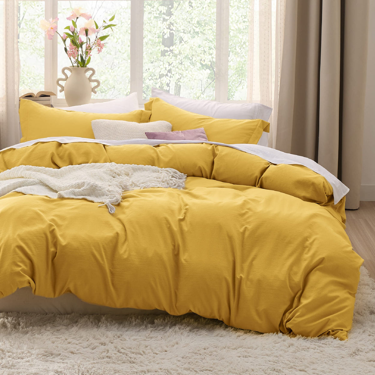 Bedsure Mustard Yellow Twin Duvet Cover Set - Soft Prewashed Duvet Cover Twin Size, 2 Pieces, 1 Duvet Cover 68X90 Inches With Zi
