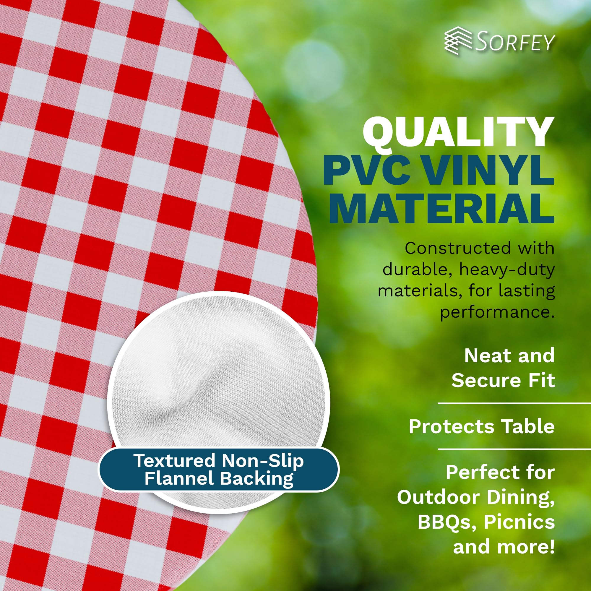 Sorfey Vinyl Umbrella Round Fitted Tablecloth Cover, Checkered Design, Flannel Backed Lining 60 Inch, Blue