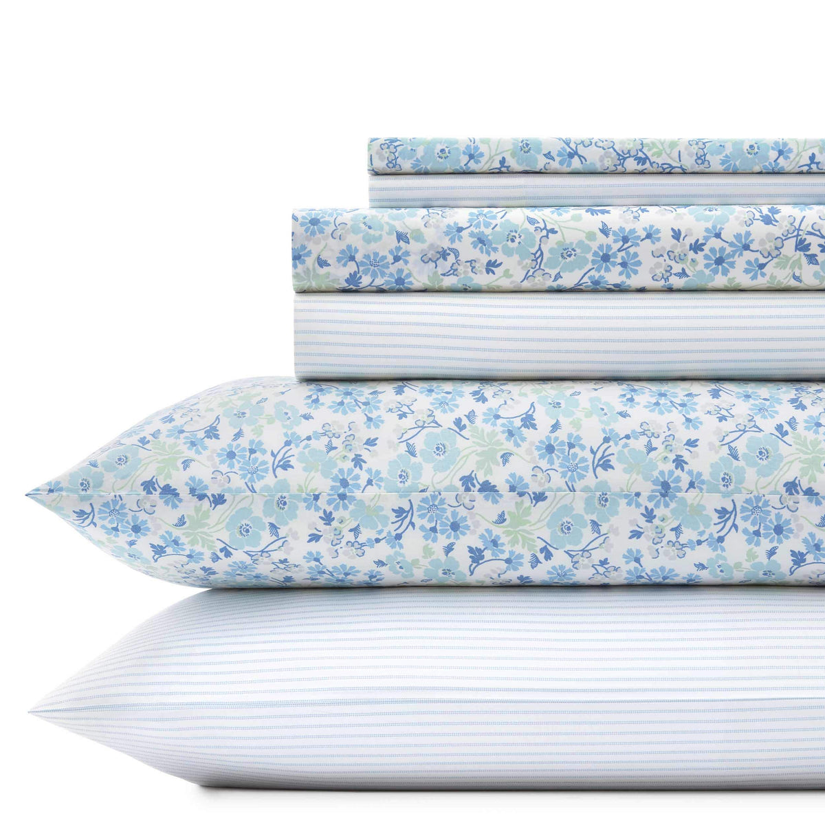 Laura Ashley Home - Percale Collection - 6-Piece Percale Weave Sheet Set - 100% Cotton Bedding - Cool, Crisp, And Breathable, Qu