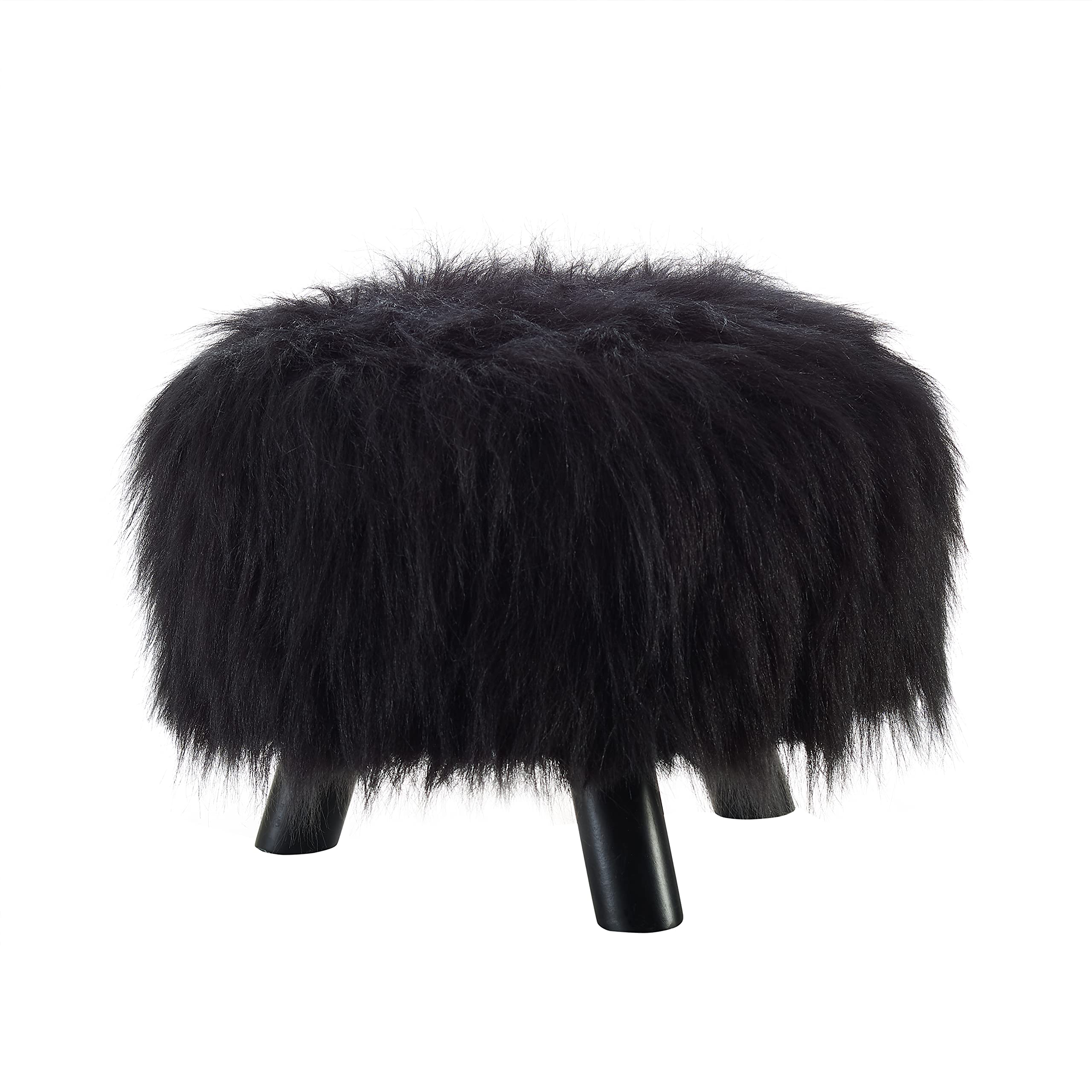 Black Faux Fur Foot Stool (16 Inches Wide)