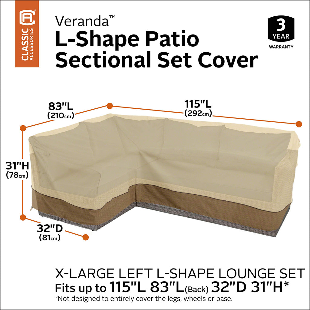Classic Accessories Veranda Water-Resistant 115 Inch Patio Left-Facing Sectional Lounge Set Cover, Patio Furniture Covers