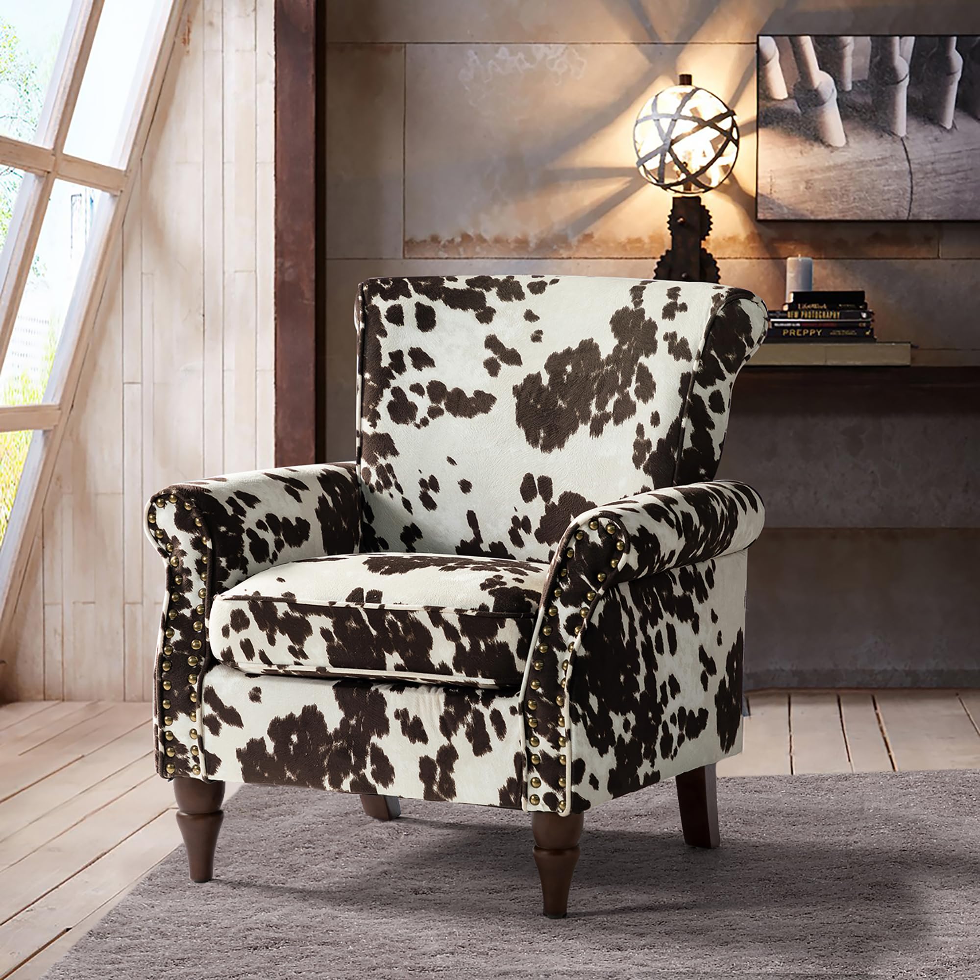 Hulala Home Modern Wingback Accent Chair With Removable Cushion & Wood Legs, Comfy Upholstered Armchair With Nailhead Trim, Flor
