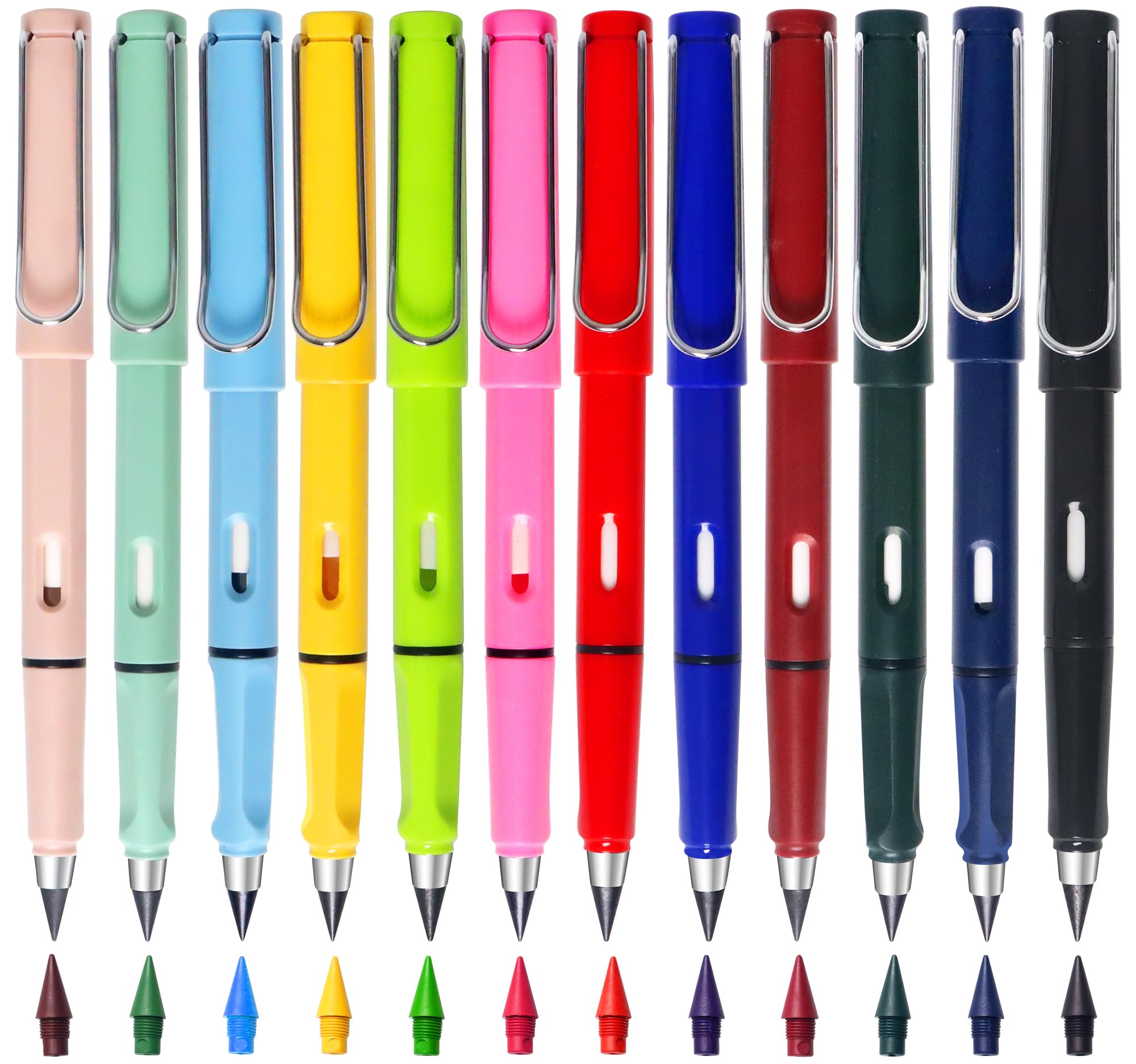 Vidotim 12Pack Forever Pencils For Kids Writing, Infinity Pencil Cute Inkless Everlasting Pencil With Eraser For Sketching (Blac