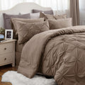 Bedsure Cal King Size Comforter Sets - 7 Pieces Pintuck California King Bed Set, Brown Cal King Size Bed In A Bag With Comforter