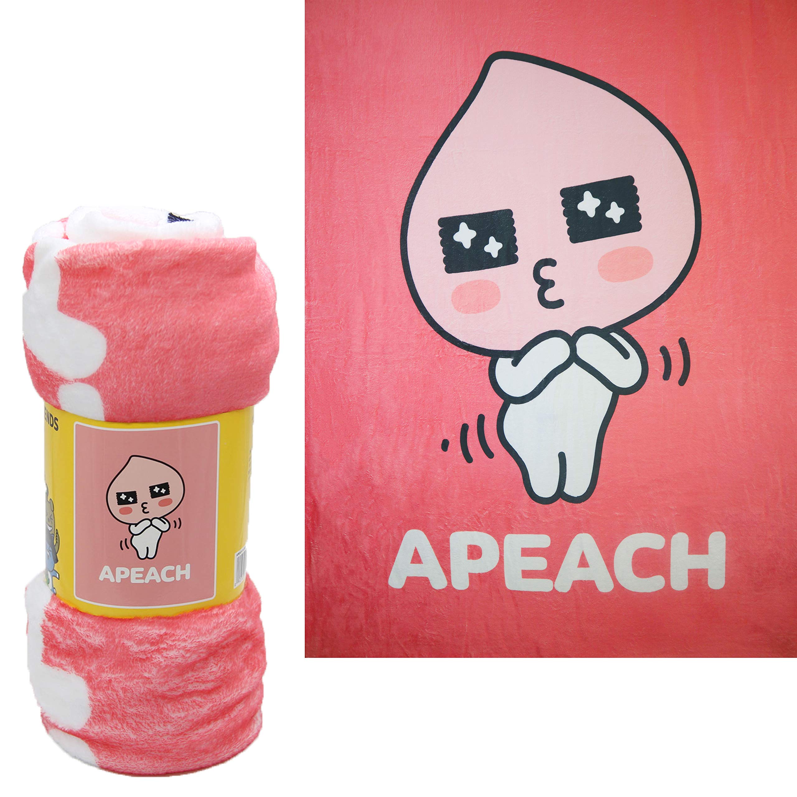 Kakao Friends Kakaotalk Soft Warm Lightweight 60' Fleece Throw Blanket 1Pc (Happy Apeach)