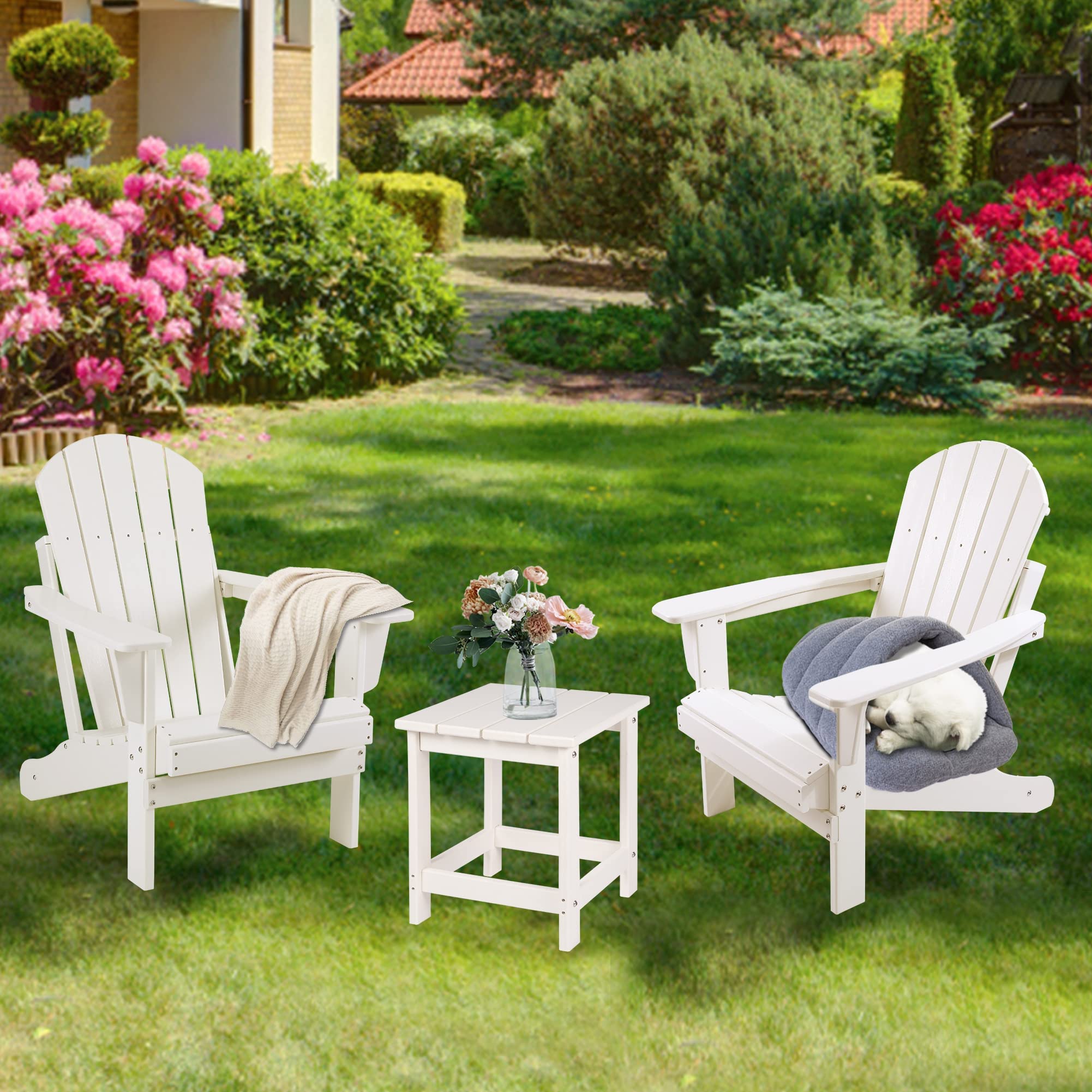 Lzrs Adirondack Square Side Table, Pool Composite Patio Table,Hdpe End Tables For Backyard,Pool, Indoor Companion, Easy Maintenance & Weather Resistant(White)