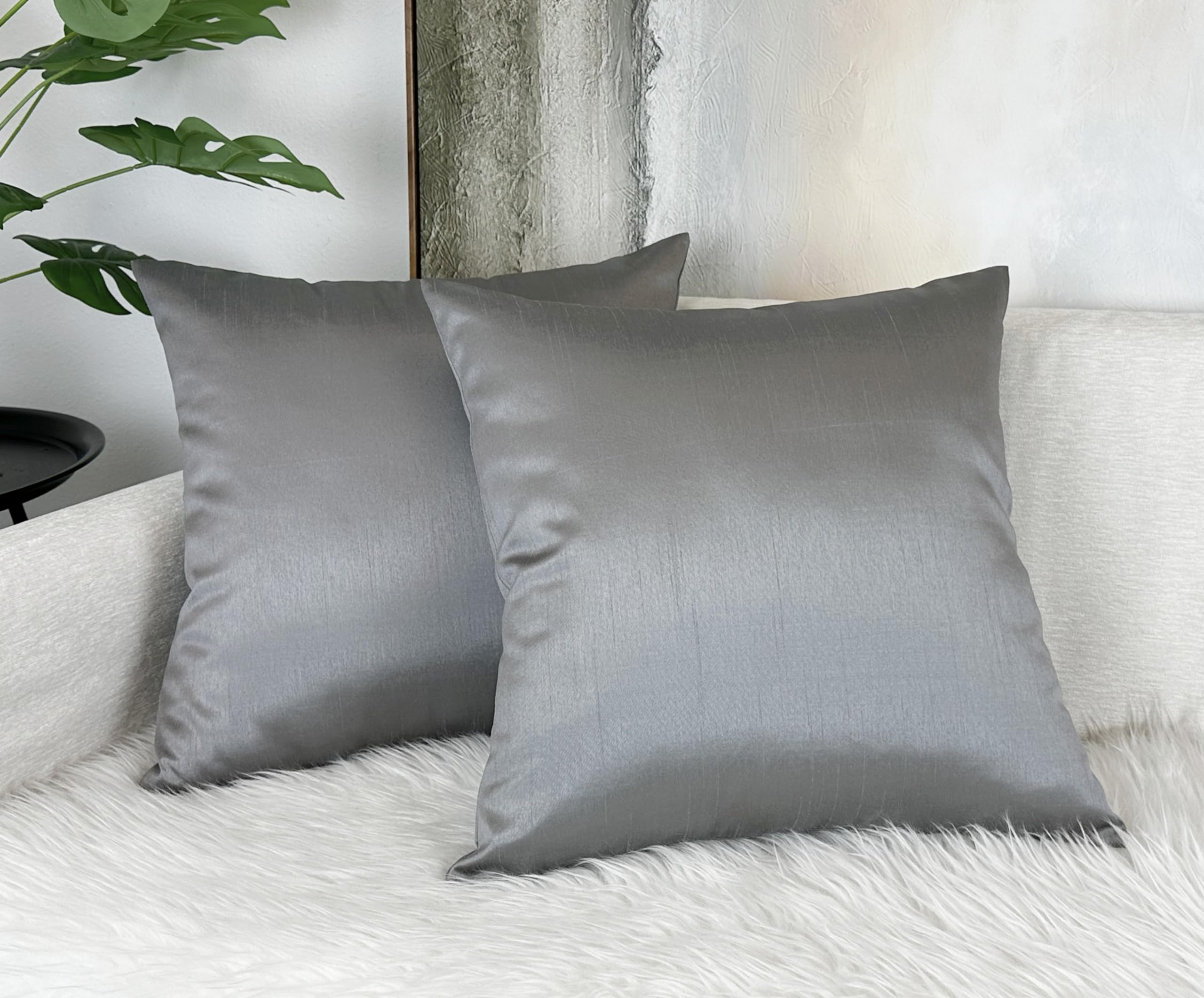 Aiking Home Collection 26X26 Inches Faux Silk Square European Shams, Zipper Closure, Charcoal (Set Of 2)