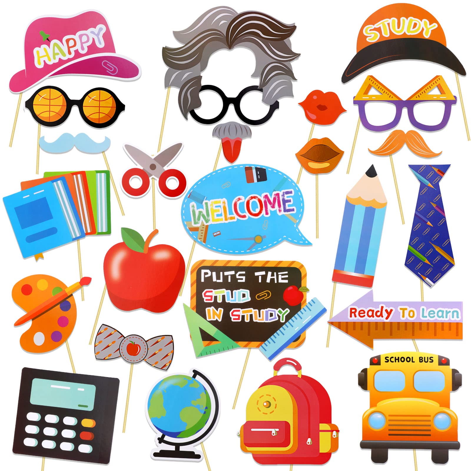 Howaf Back To School Photo Booth Props, 25 Pieces First Day Of School Party Decorations For Kindergarten Kids And Teens, Cute Se
