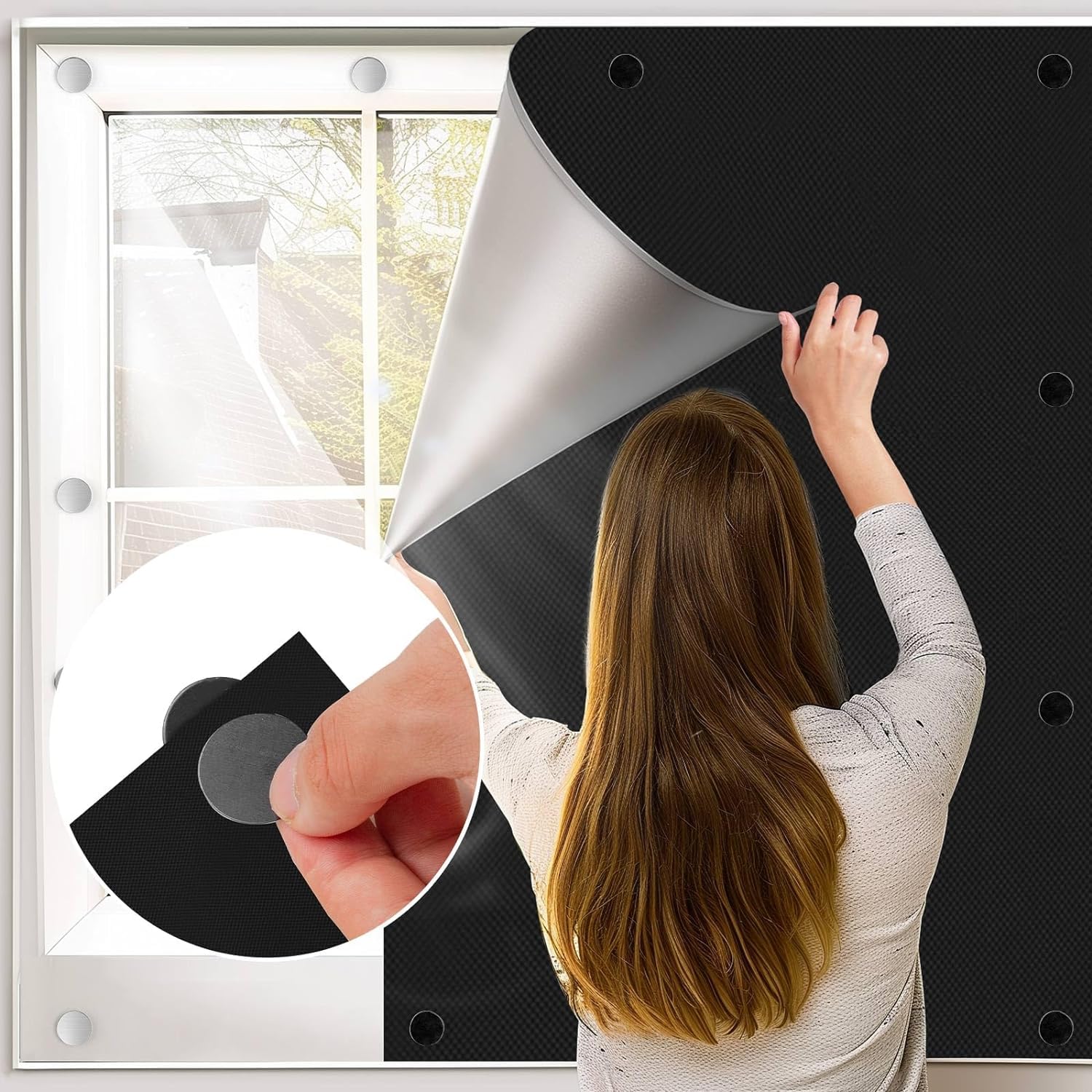 100% Blackout Window Cover No Drill Cuttable 118x57 inch Magnetic Black Out Windows Film Room Darkening Shades Traceless Removea