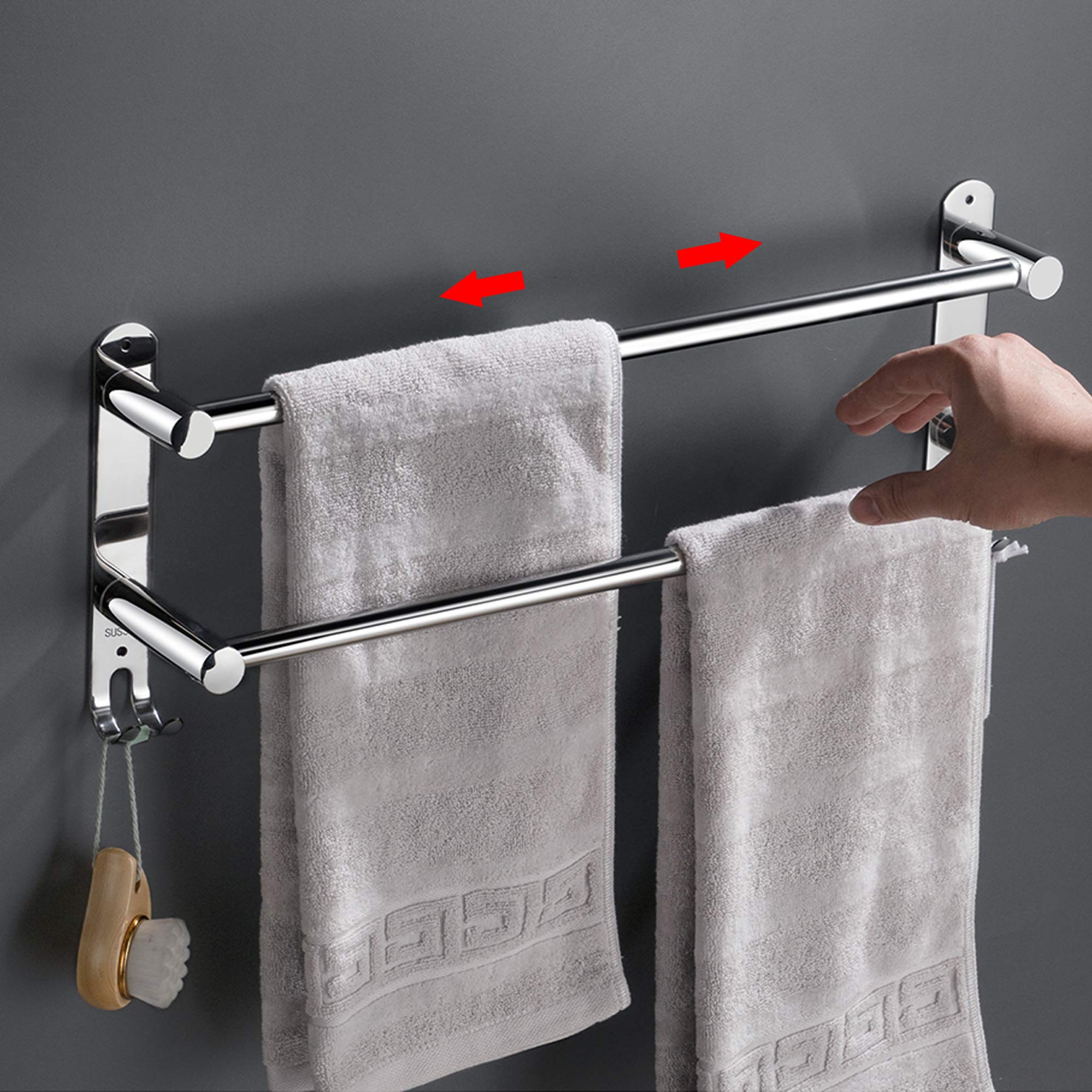 Towel Bars Freely Retractable 20-30 Inche Stainless Steel 304 Bath Towel Rack Strong 3M Adhesive Bathroom Wall-mounting Free mou