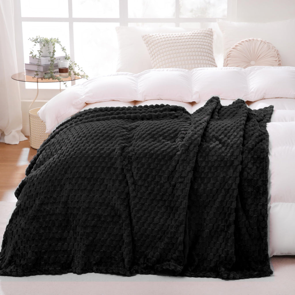 Black Throw Blanket 50''  70'' Inches Gifts For Mom Fuzzy 3D Jacquard Decorative Flannel Fleece Super Soft Plush Cozy Blanket Fo