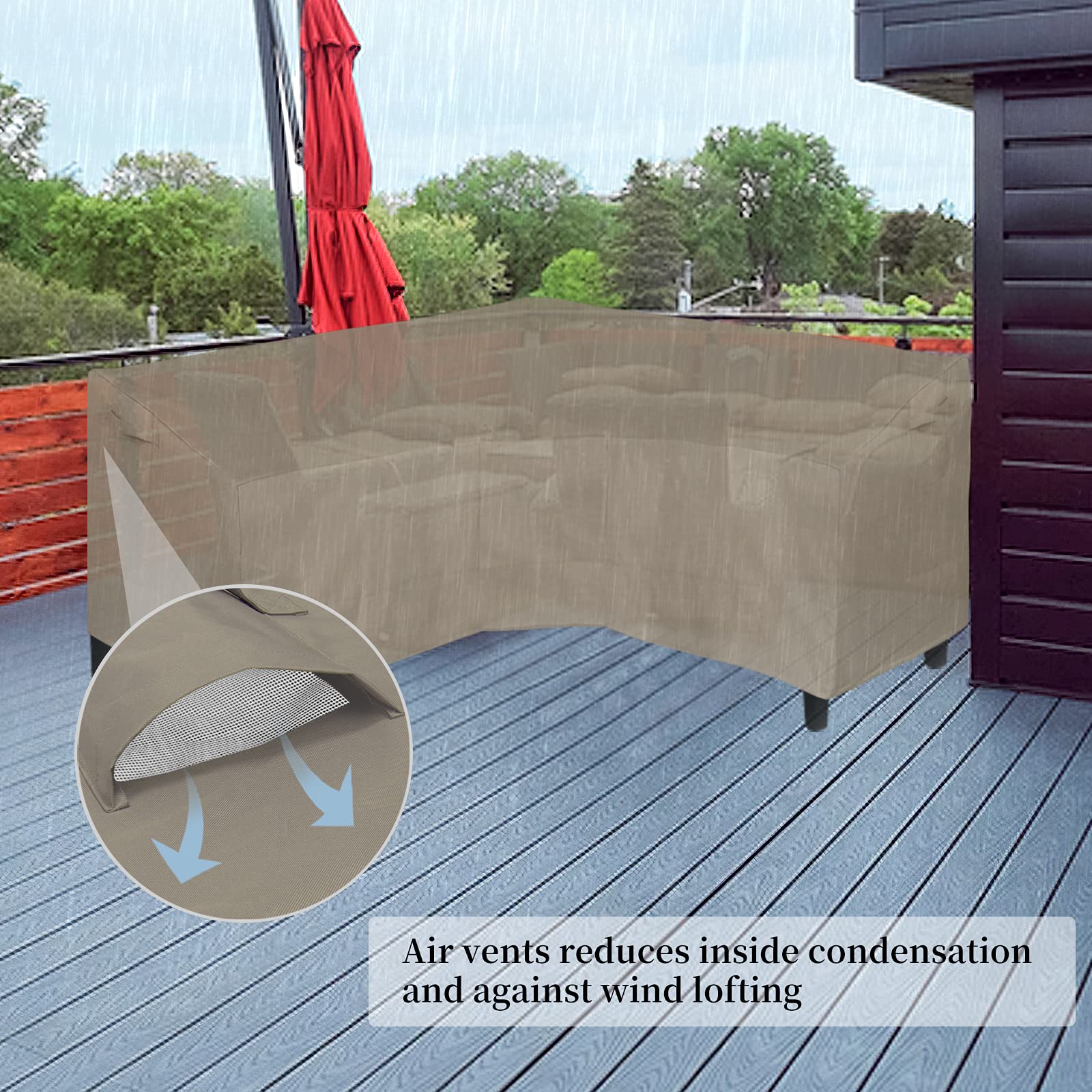 Easy-Going Patio V-Shaped Sectional Sofa Cover, Waterproof Outdoor Sectional Cover,Heavy Duty Garden Furniture Cover With Air Vent 89' L (On Each Side) X 33.5' D X 31' H, Camel