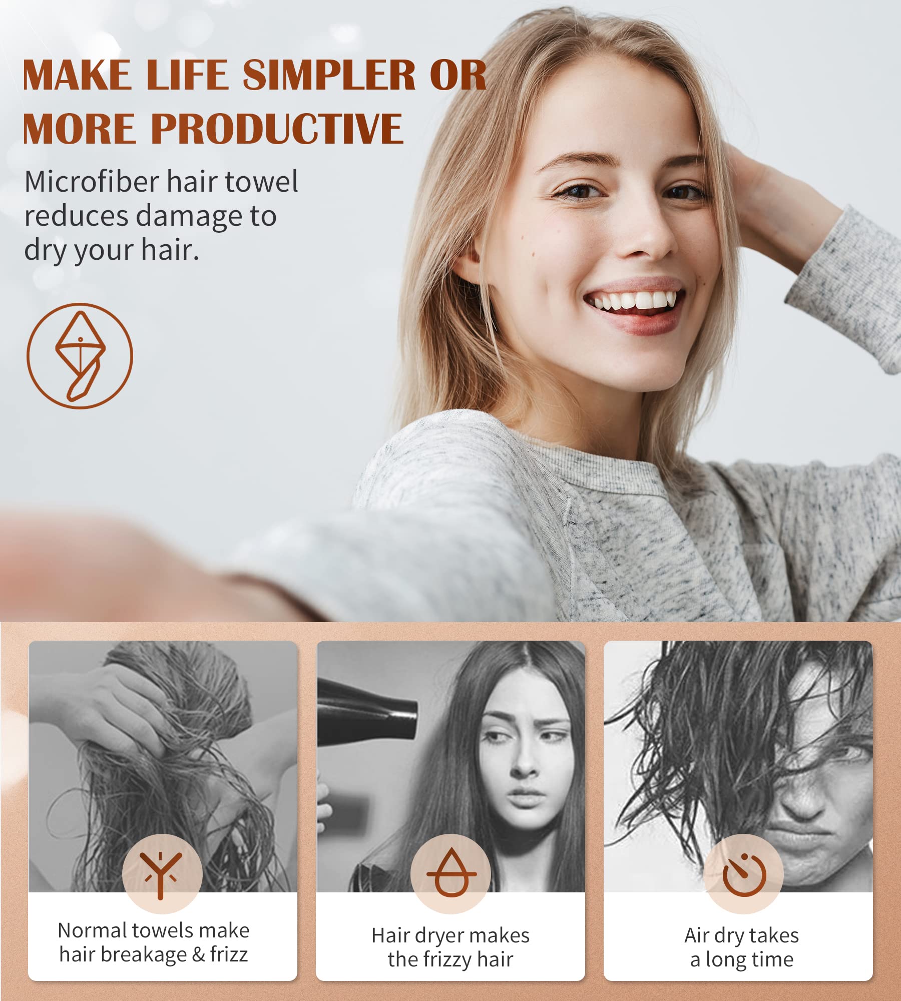 Popchose Microfiber Hair Towel Wrap, Fast Drying Hair Turban, Soft Ultra Absorbent, No Frizz Hair Wrap Towels For Women Wet Hair