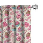 Ambesonne Candy Cane Window Curtains, Yummy Lollipop Candy Macaroon Cupcake and Donut on Polka Dots Pattern, Lightweight Decor 2