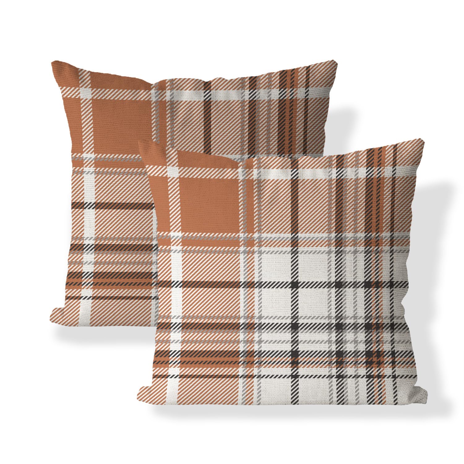 Aofanggo Set Of 2 Fall Pillow Covers Autumn Decorative Throw Pillow Cases 18X18 Inch Orange Grey Plaids Cushion Covers Faux Line