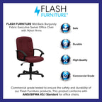 Flash Furniture Garver Mid-Back Burgundy Fabric Executive Swivel Office Chair with Nylon Arms