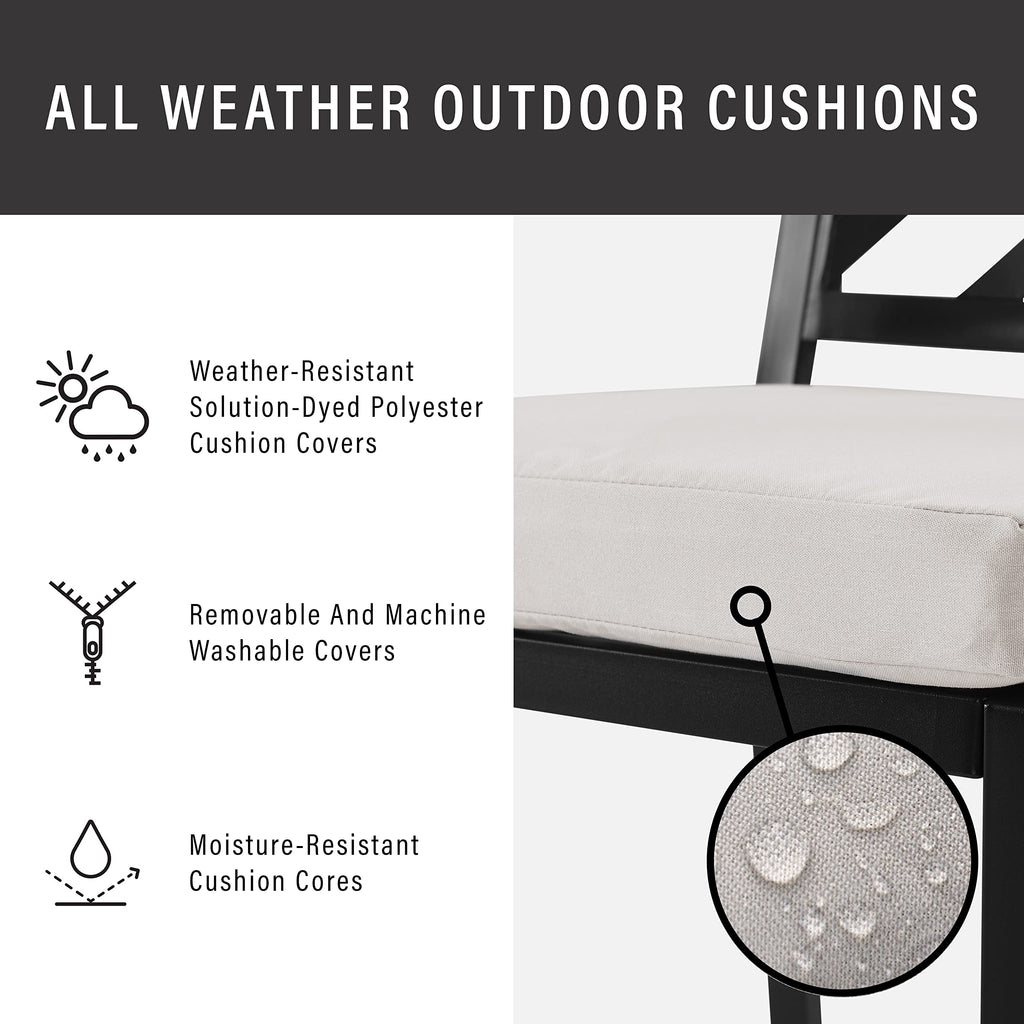 Crosley Furniture Locke 5-Piece Outdoor Dining Set for 4, Patio Table and Chairs for Backyard, Deck, Matte Black with Creme Cushions