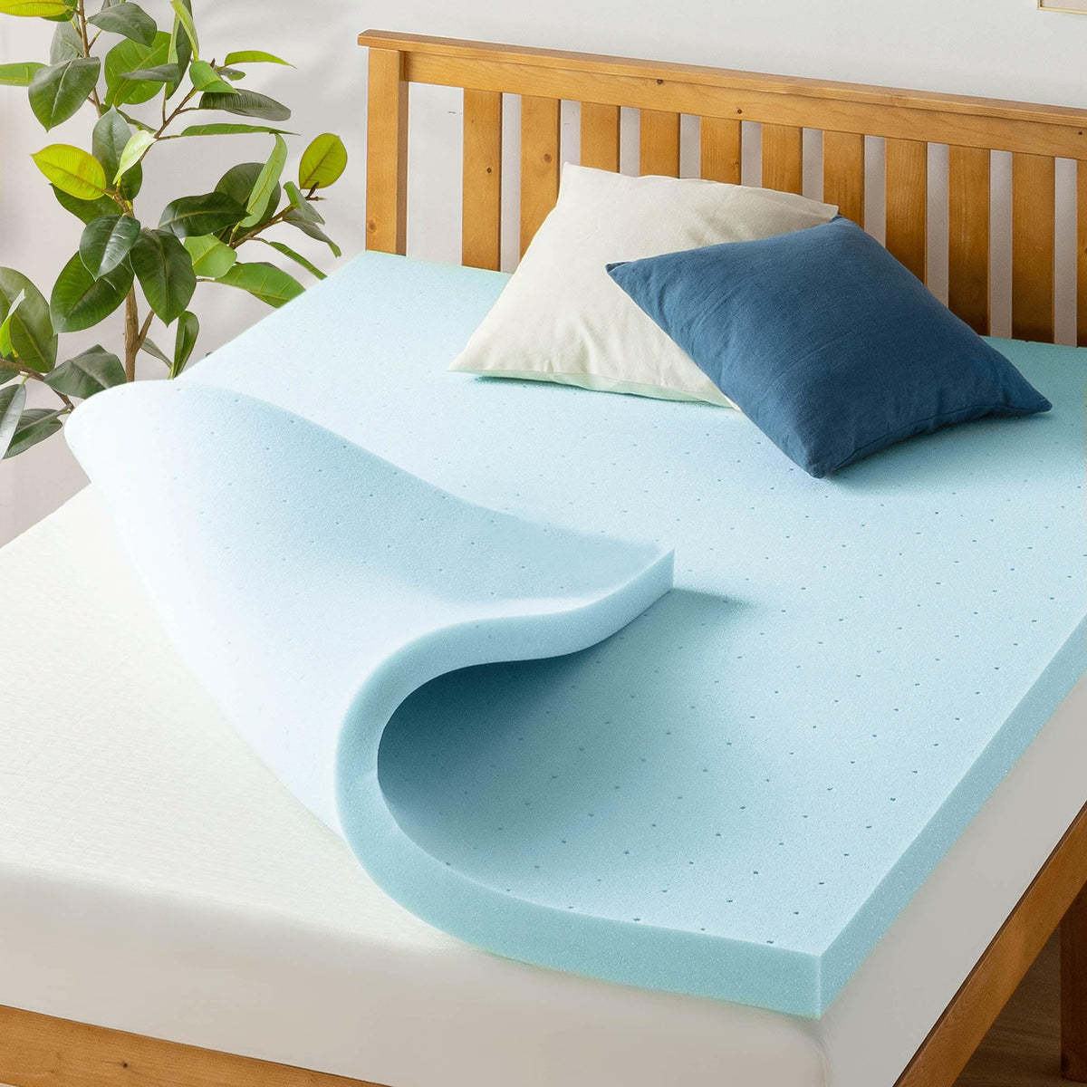 Best Price Mattress 3 Inch Ventilated Memory Foam Mattress Topper, Cooling Gel Infusion, Certipur-Us Certified, Queen Blue
