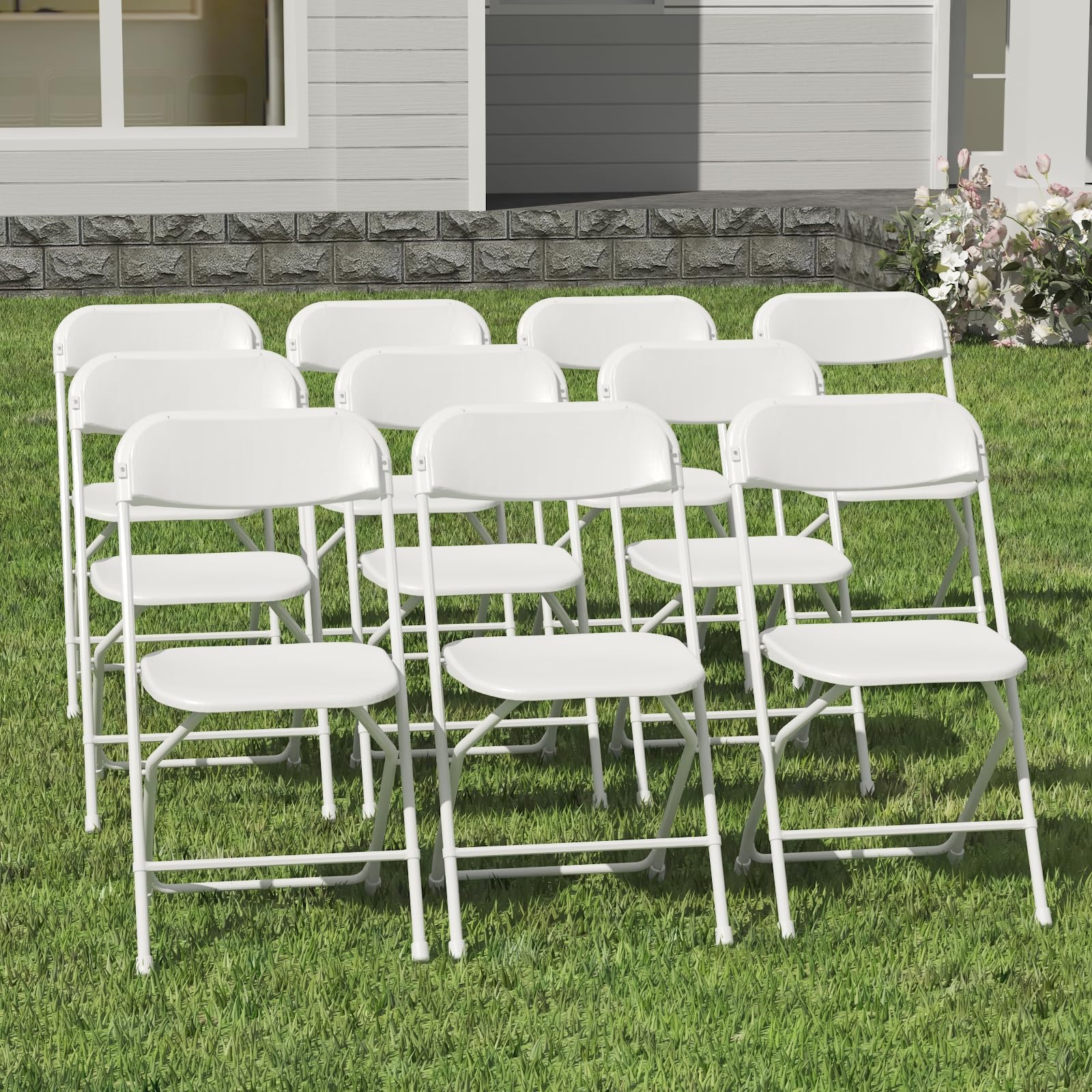 Iwdoo 10 Pack White Folding Chairs, Plastic Folding Chairs Outdoor Indoor, 350Lb Capacity,Portable Event Chair, Lightweight Fold