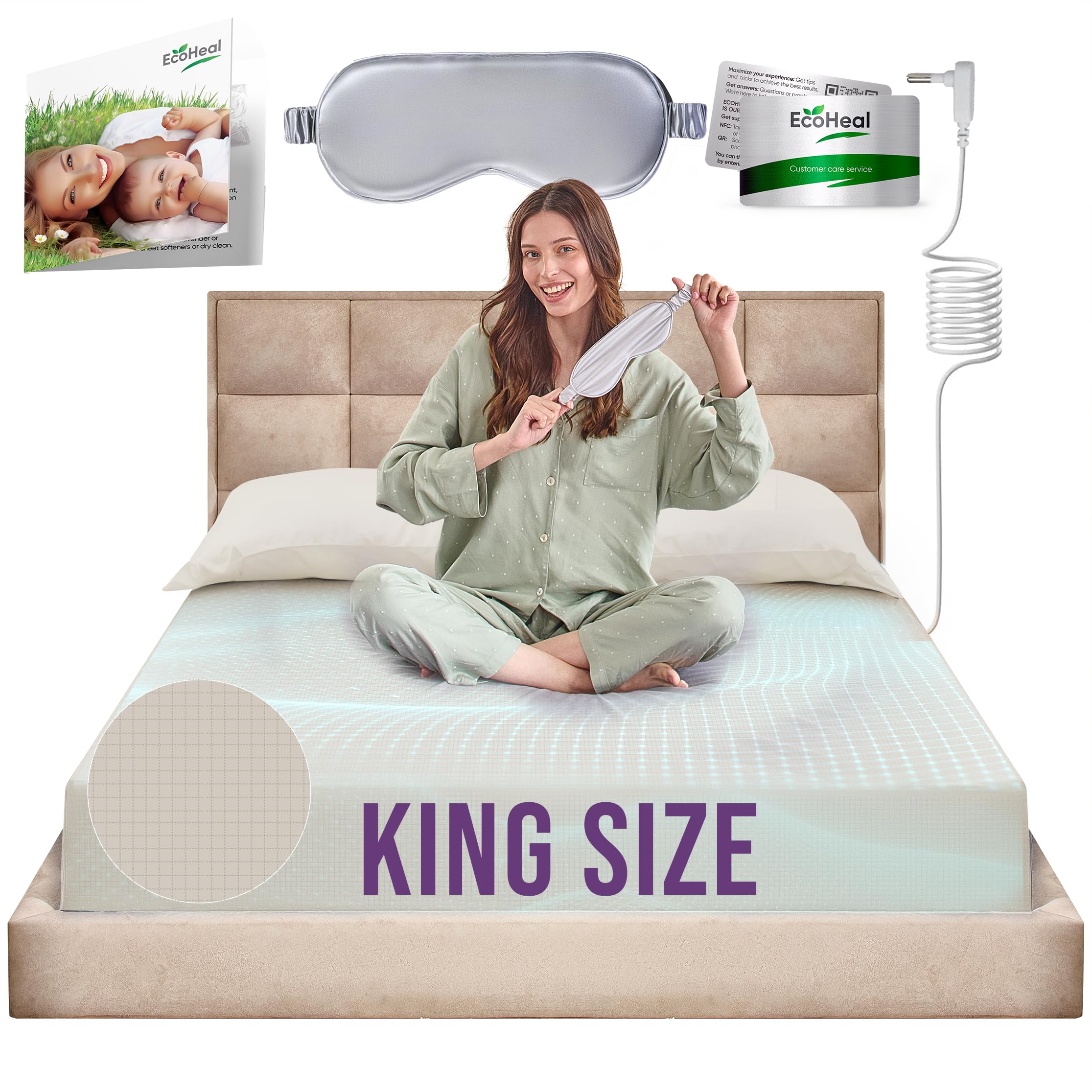 Earth Grounding Fitted Sheet King Size With 12% Silver Fiber & 4% Silk & 84% Organic Cotton - Beige- Soft Earth Grounding Well B