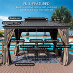 Kozyard Alexander Hardtop Aluminum Permanent Gazebo With A Mosquito Net And Privacy Sidewalls (Alexander 12'X16' (Brown)