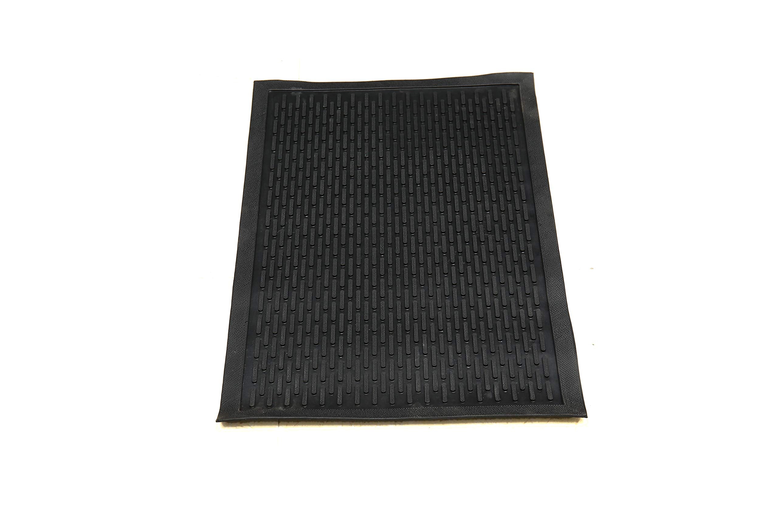 Indoor/Outdoor Hose-Wash Ribbed Design Non-Slip Rubber 2X3 Modern Entryway Mat For Entryway, Patio, Backyard, Garage, 24' X 36', Black Ribbed