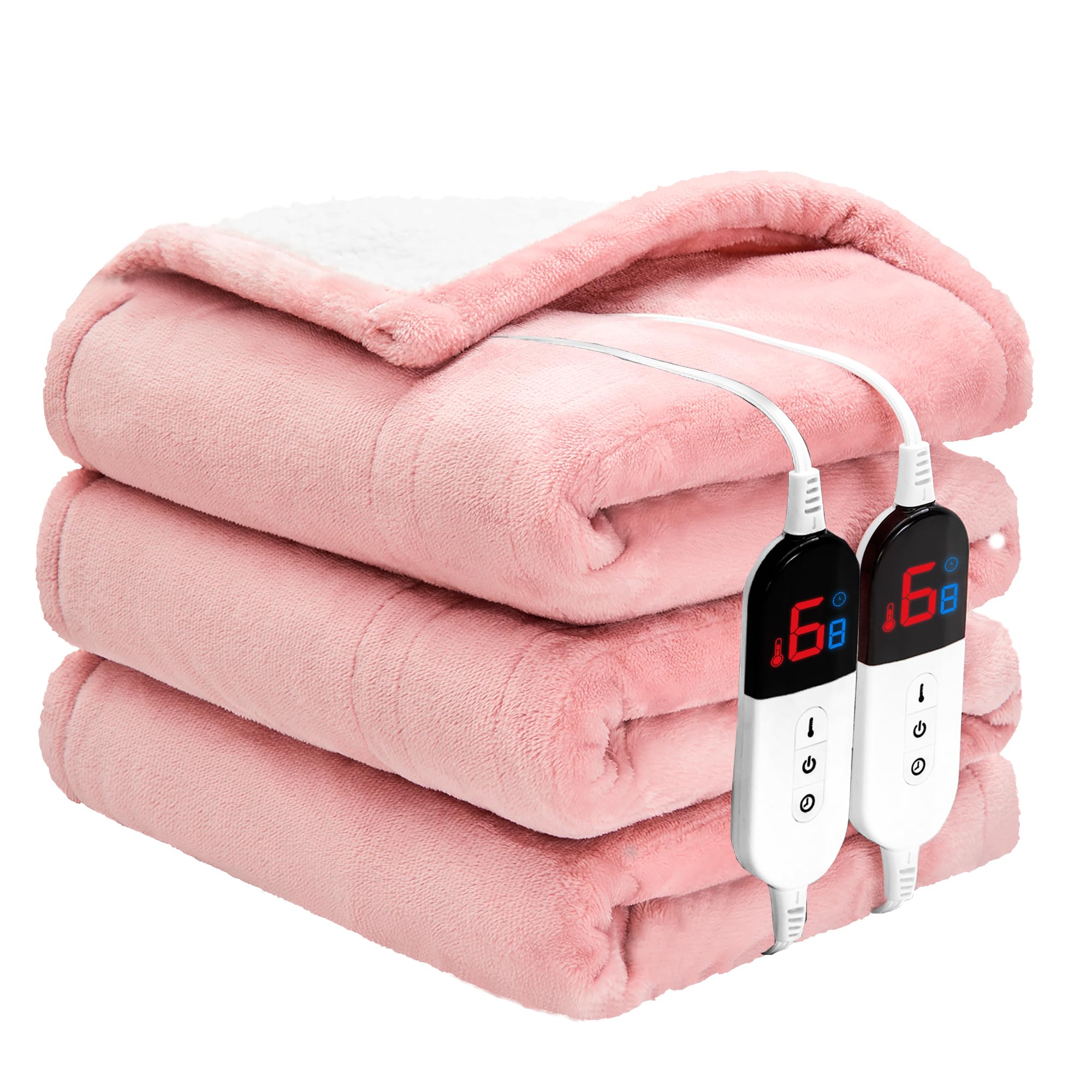 Ptq Heated Blanket King 90'  100' - Premium Cosy Soft Electric Blanket With 6 Heating Levels,Dual Control Fast Heating Flannel
