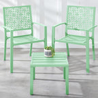 Best Choice Products 3-Piece Outdoor Bistro Set, Stackable Modern Steel Furniture For Porch, Garden W/ 2 Chairs, Table, Geometric Decor - Mint Green