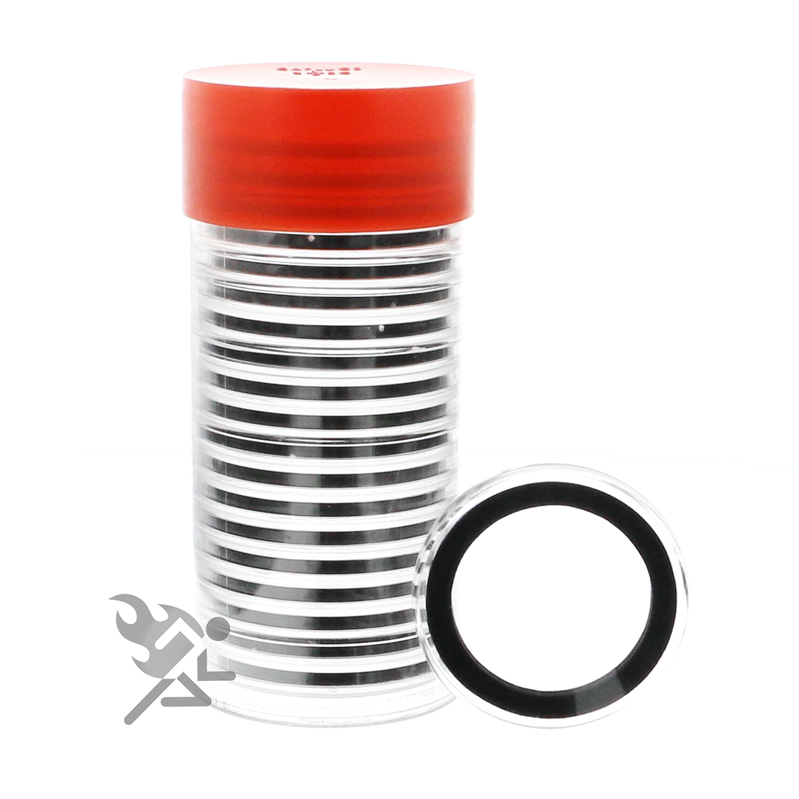 (1) Airtite Coin Holder Storage Container & (20) Black Ring 37Mm Air-Tite Coin Holder Capsules For 1Oz Silver Philharmonics And