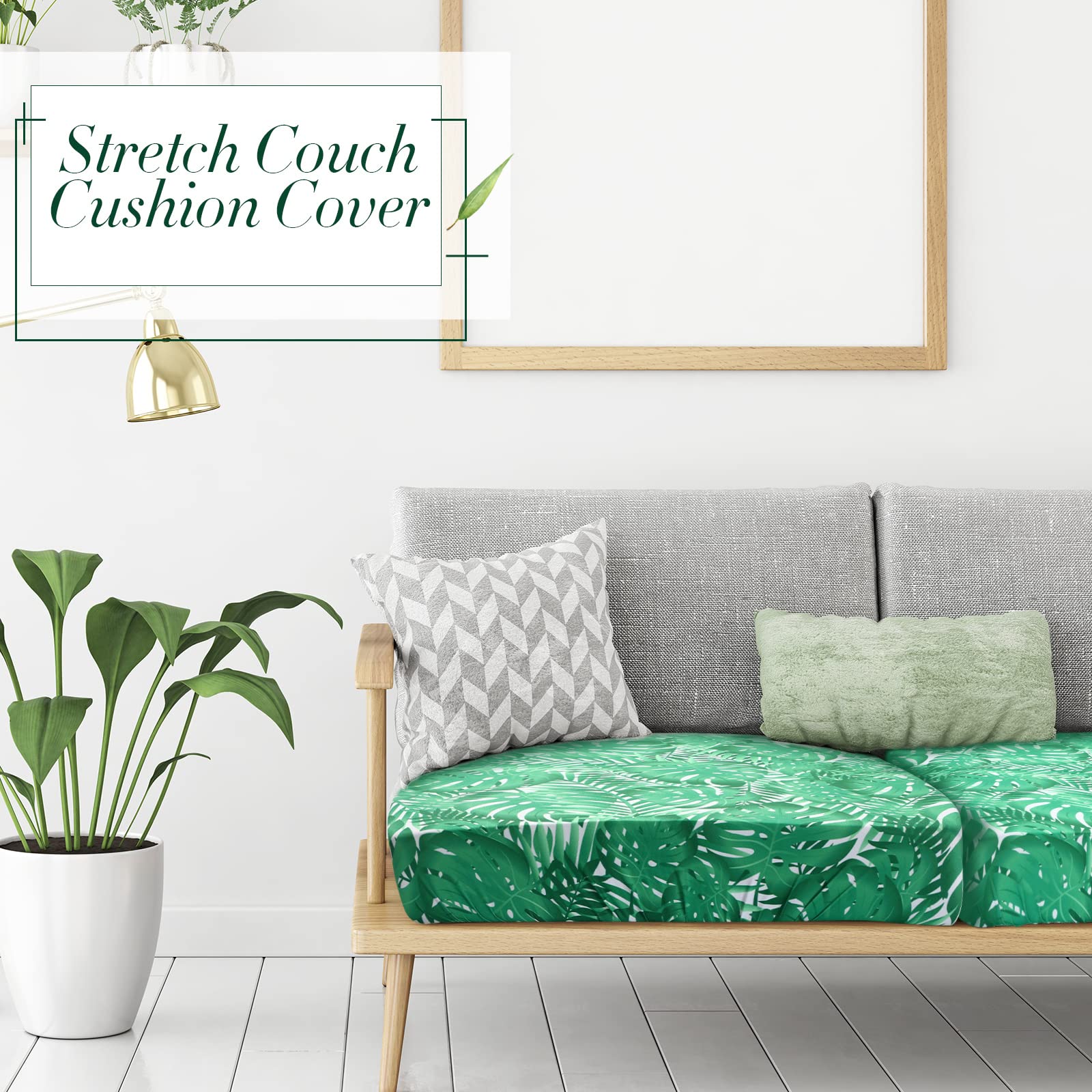Newwiee 12 Pcs Patio Stretch Sofa Cushion Covers Outdoor Cushion Cover Replacement Couch Slipcover Sofa Seat Cover Flexibility Chair Cushion Cover Porch Patio Furniture Protector (Green,Monstera)