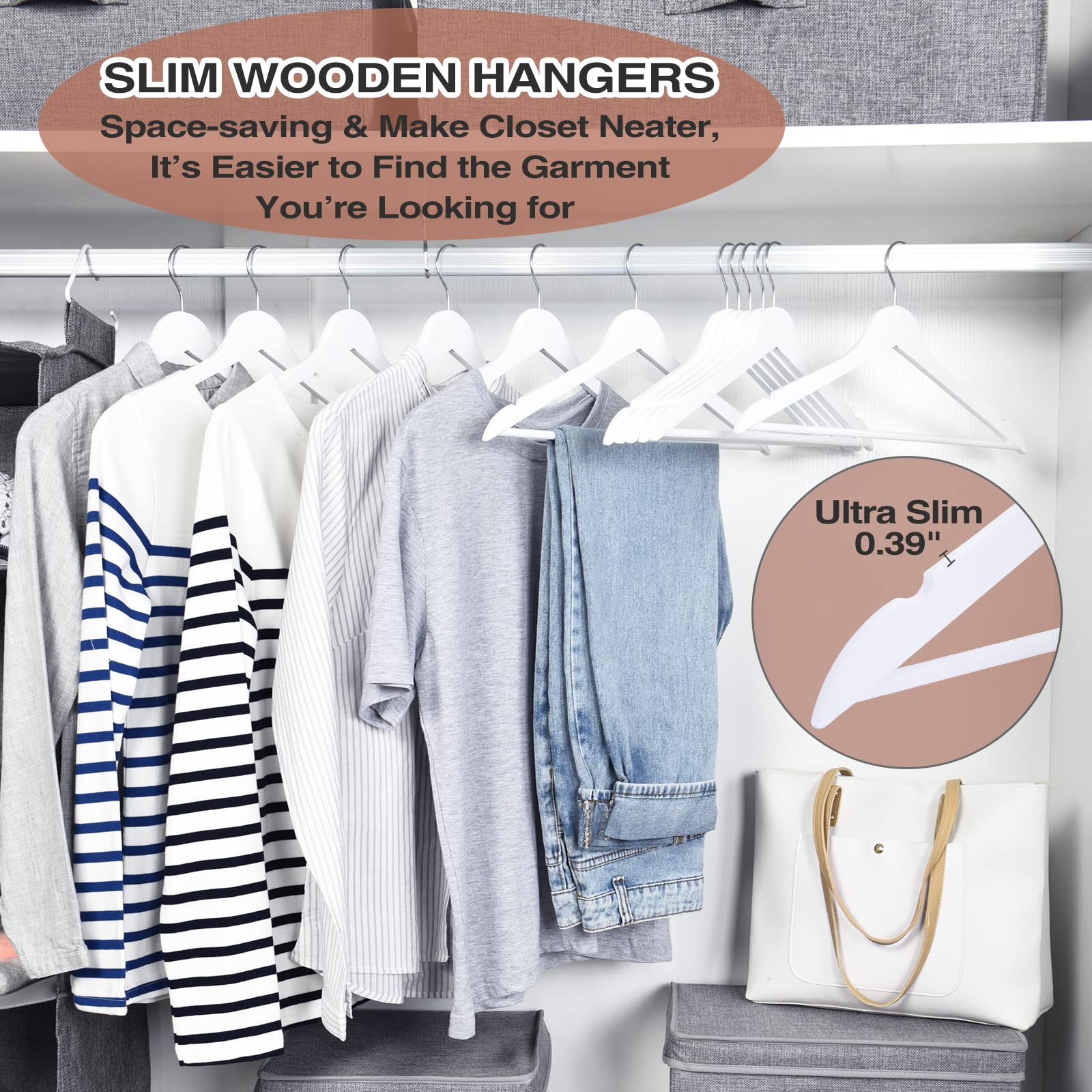 Fairyhaus Wooden Hangers 30 Pack, Smooth Finish Wood Hangers With 360 Swivel Hook And Notches, Slim Wooden Coat Hangers With Pan