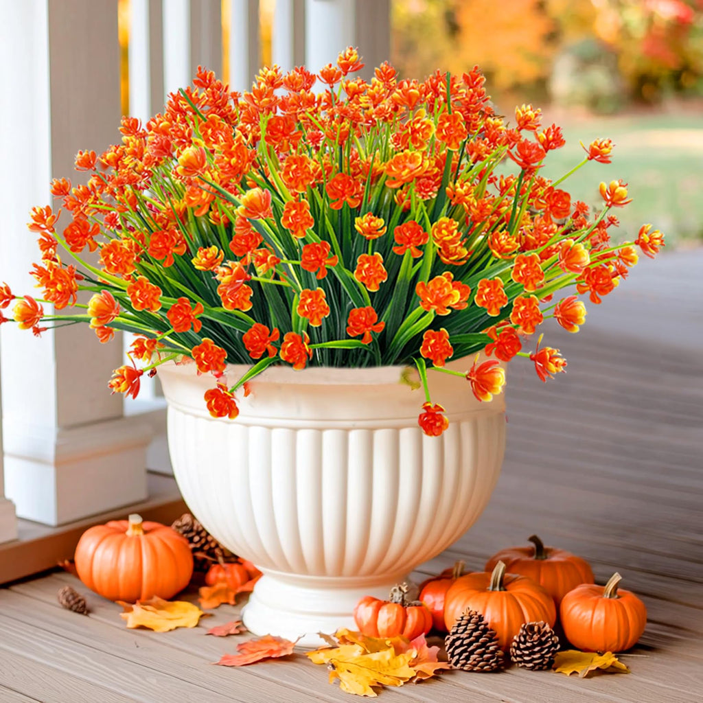 Turnmeon 12 Bundles Artificial Fall Flowers For Outdoors Uv Resistant Fake Fall Plants, Faux Plastic Fake Mums Fall Flowers Arti