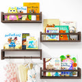 Fixwal Nursery Book Shelves, 16.5 Inch Floating Bookshelves For Nursery And Playroom Decor, Set Of 4, Solid Wood Wall Mounted Shelves For Books And Toys Storage (Brown)