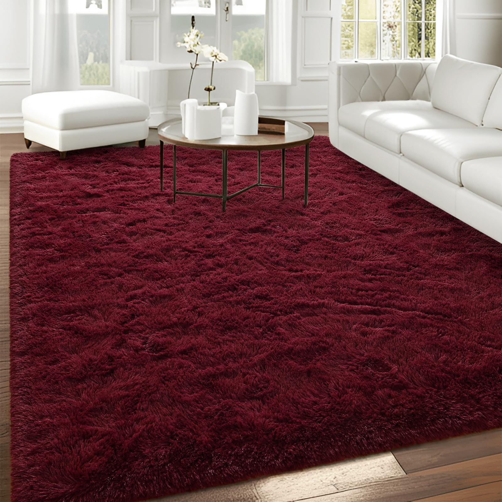 Falark Large Soft Area Rugs For Bedroom Living Room, 8X10 Ft Wine Red Fluffy Rug Carpets For Girls Kids Room, Shaggy Fuzzy Indoo