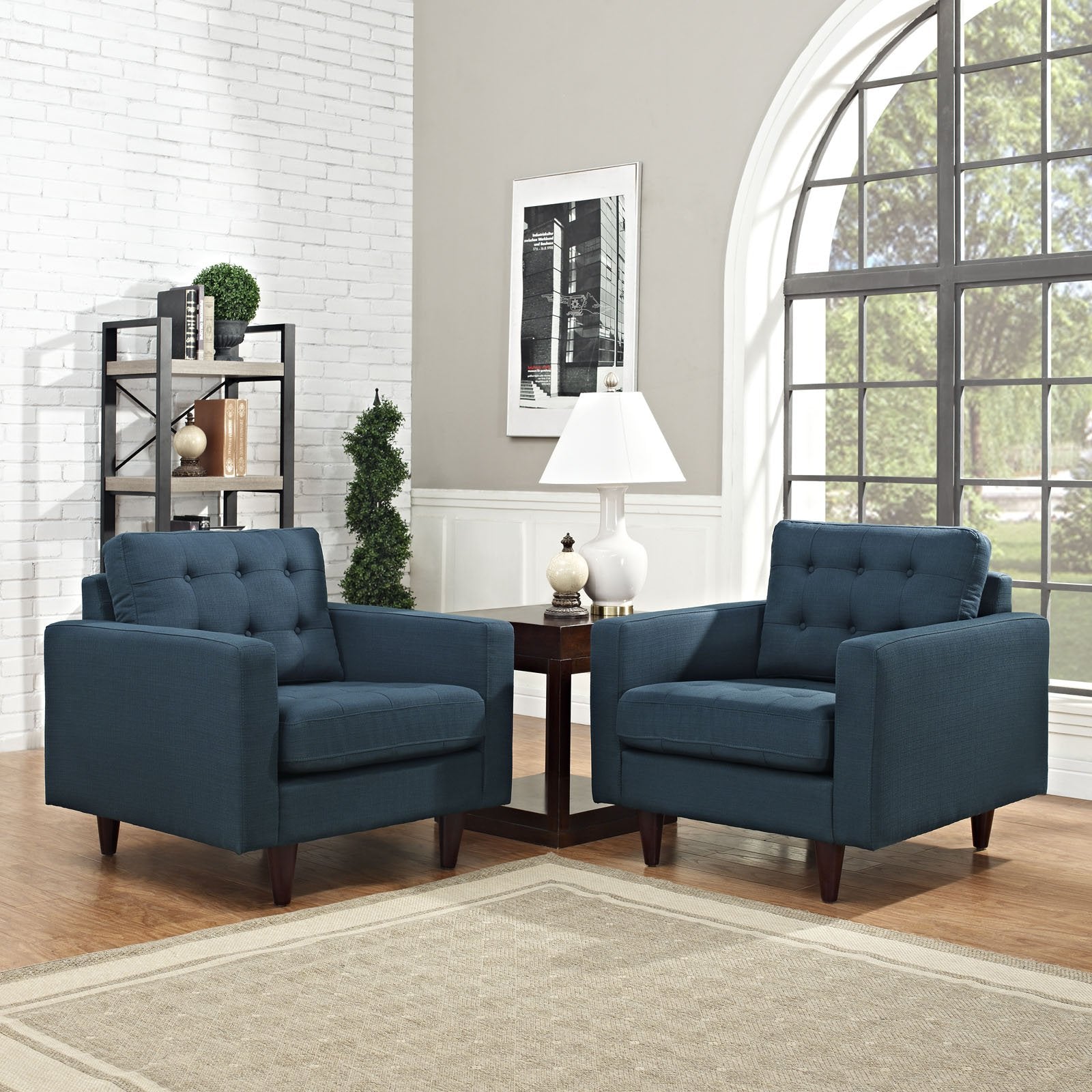 Modway Empress Mid-Century Modern Upholstered Fabric Two Armchair Set In Azure