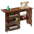 VIVOHOME Folding Sewing Craft Table, Rolling Sewing Machine Desk with Storage Shelves, Sewing Cabinet with Lift for Small Spaces