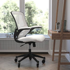 Flash Furniture Kelista Mid-Back White Mesh Swivel Ergonomic Task Office Chair With Flip-Up Arms And Transparent Roller Wheels