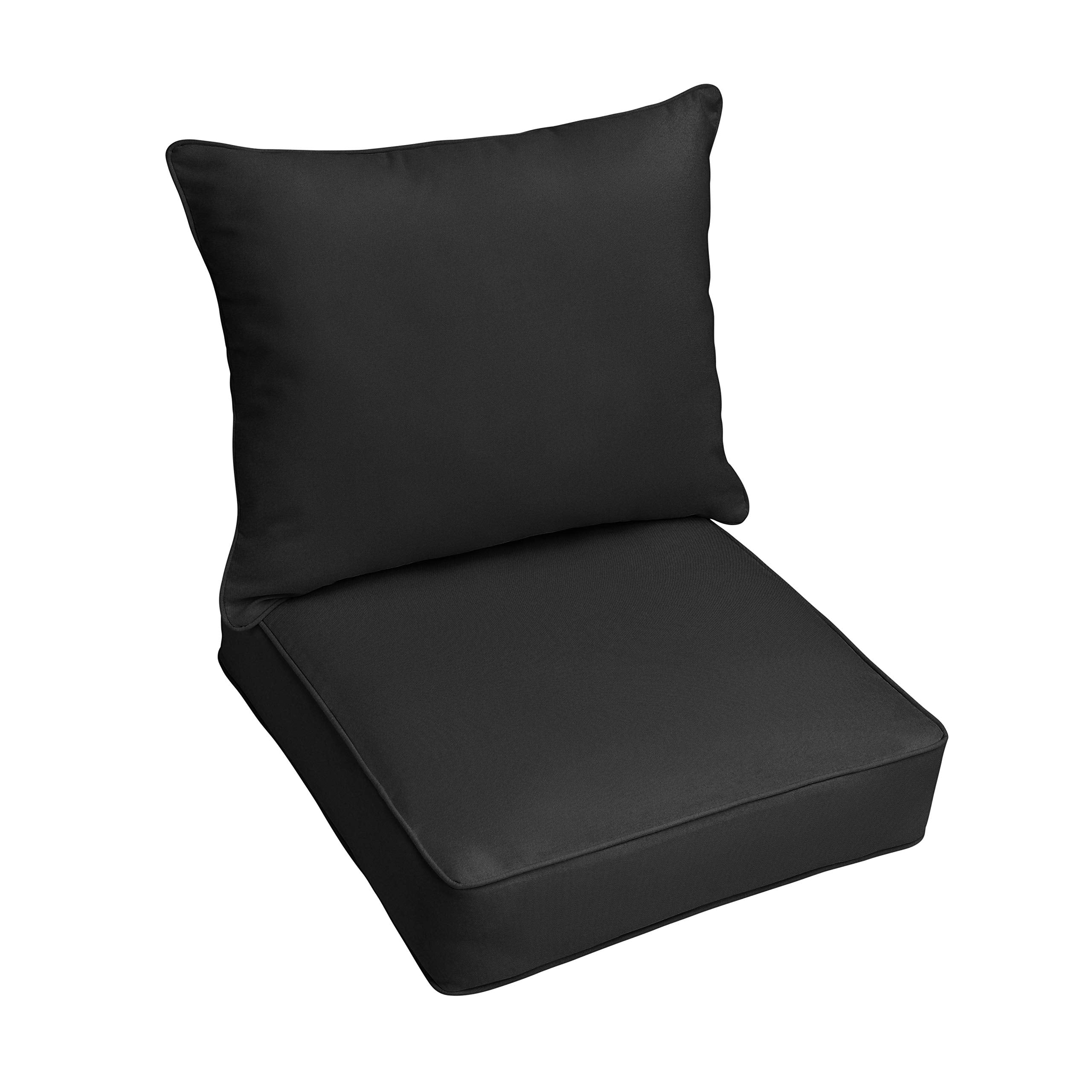 Sorra Home Sunbrella Canvas Black Outdoor Seat Cushion And Back Pillow Set, 25 In X 25 In X 5