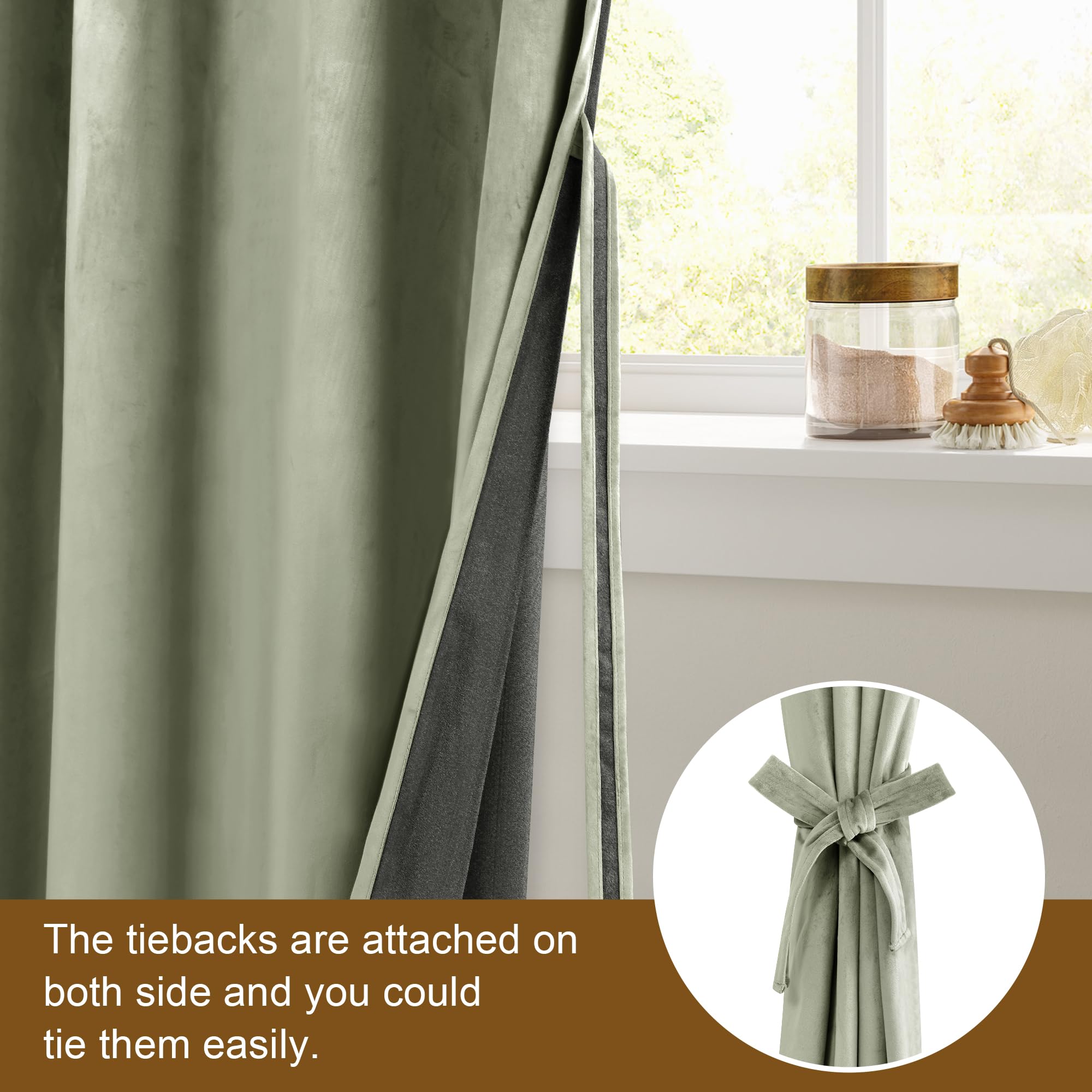 Dwcn Velvet Curtains Extra Wide - Light Sage Room Darkening Thermal Insulated Noise Absorb Grommet Tieable Window Treatments Dra