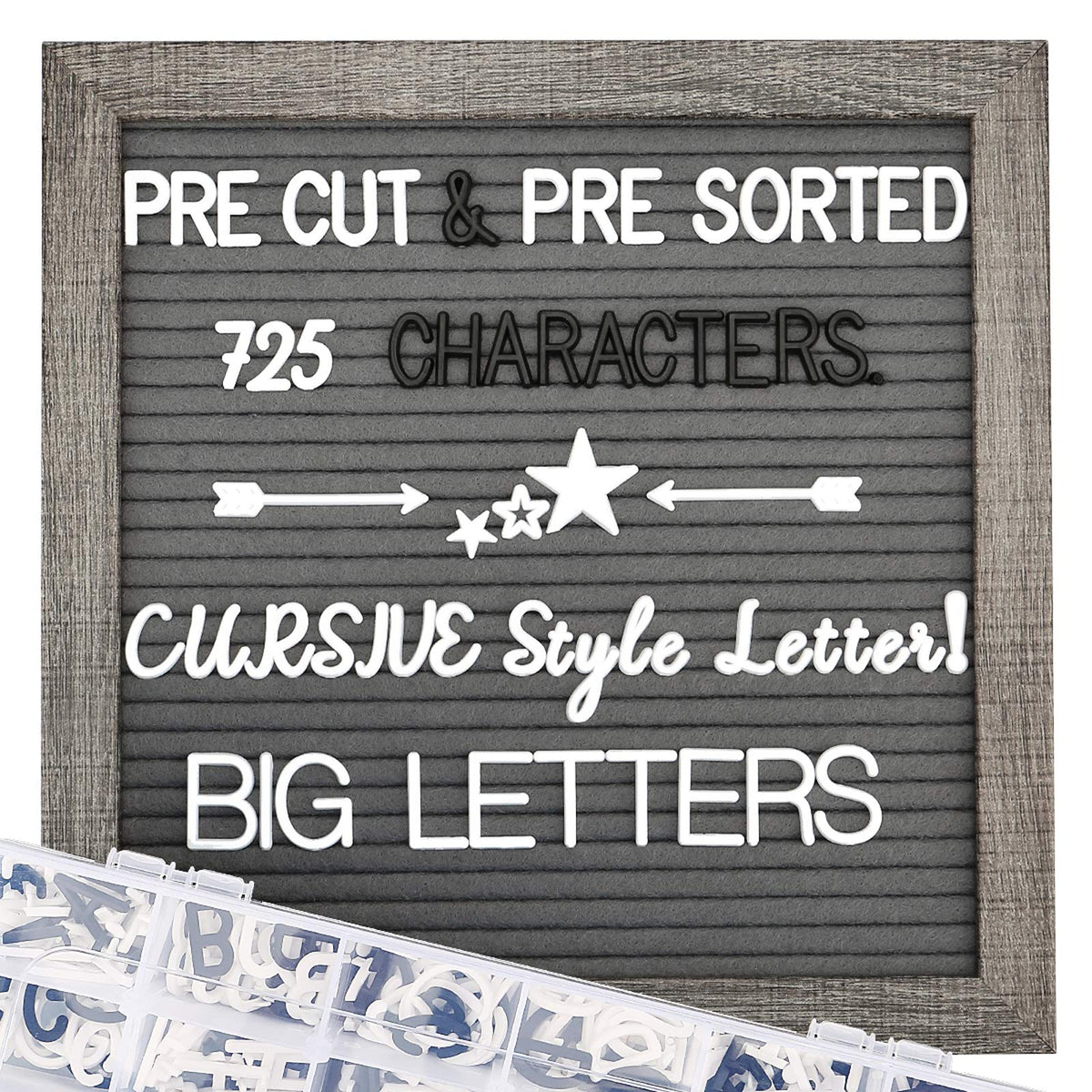 Grey Felt Letter Board 10X10 Inch Letter Board, Pre Cut & Sorted 725 Letters, First Day Of School Board, Classroom Decor Farmhou