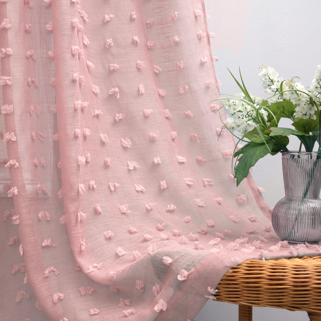 Koufall Dusty Pink Nursery Curtains For Baby Girls Bedroom Decor Boho Pom Pom Sheer Curtain For Kids Room 63 Inch Length 2 Panels