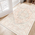 LIVEBOX Pink Carpet 3x5 - Oriental Floral Non-Slip Indoor Rug for Kitchen Entrance, Faux Wool Front Door Mat, Pet Friendly Accen