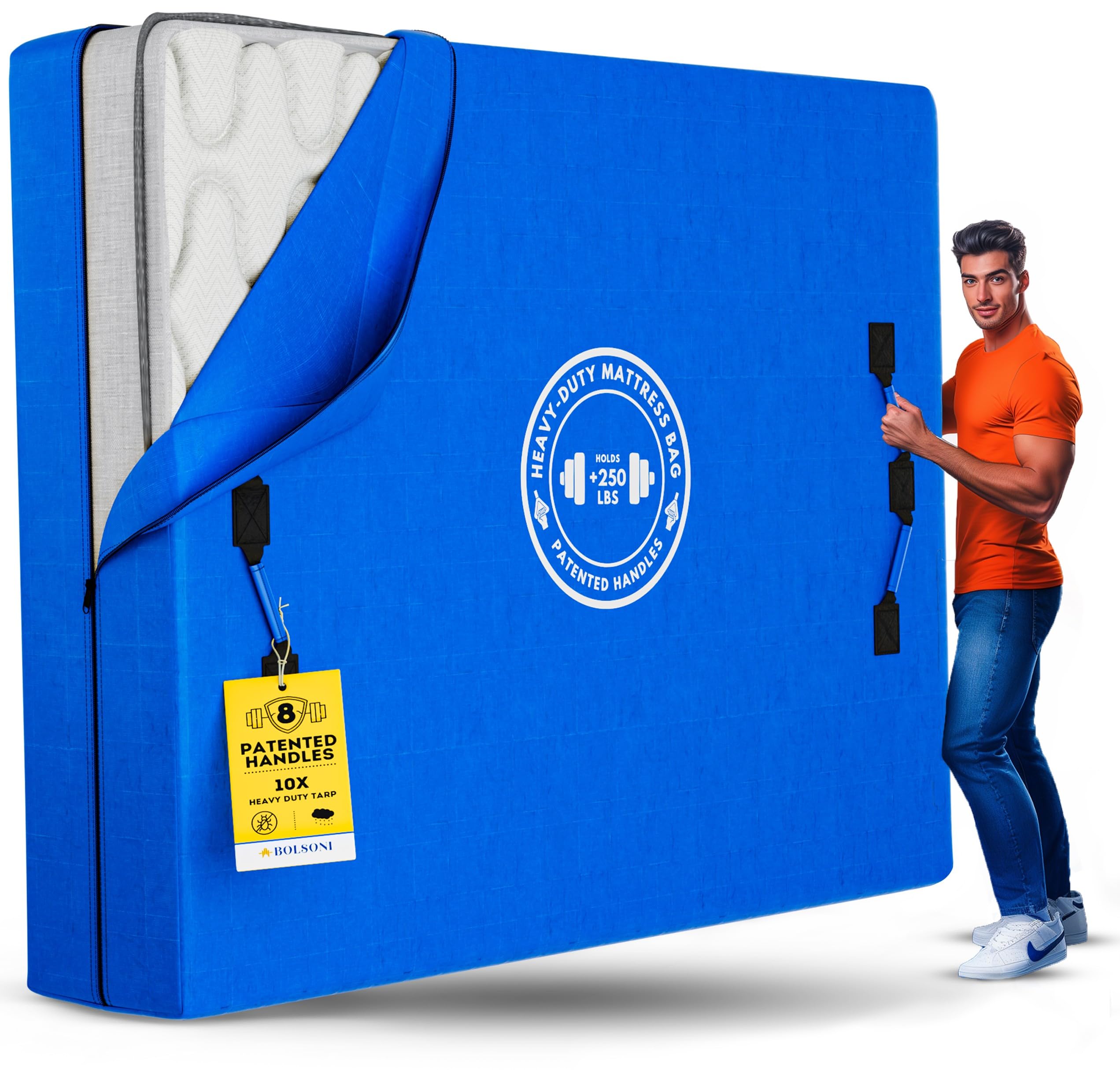 Bolsoni Mattress Bags For Moving And Storage | Extra Thick Heavy Duty Reusable Mattress Cover Protector Tarp With Premium Strong