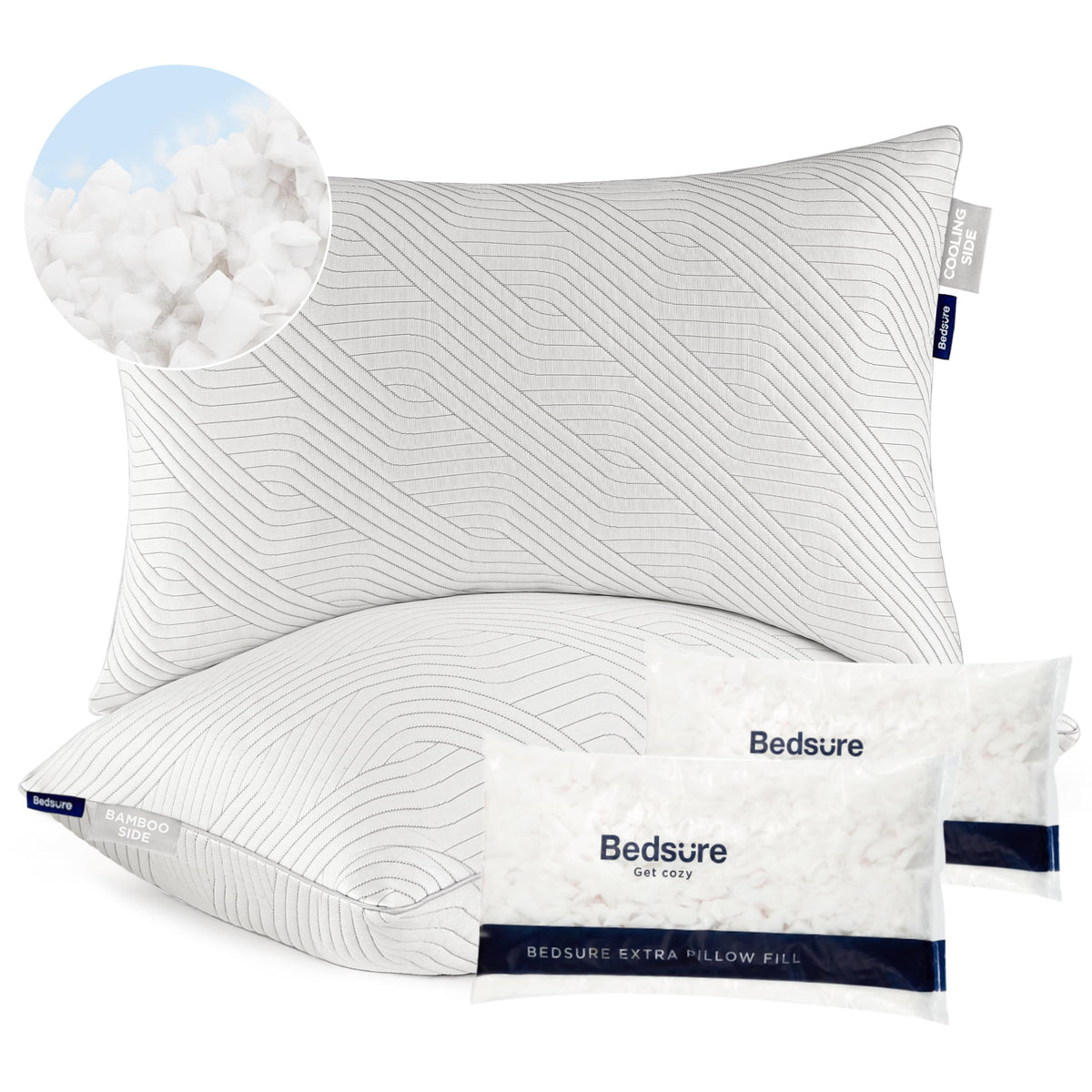 Bedsure Firm Shredded Memory Foam Pillows - Adjustable Cooling Pillows King Size Set Of 2 With Rayon Derived From Bamboo For Sid