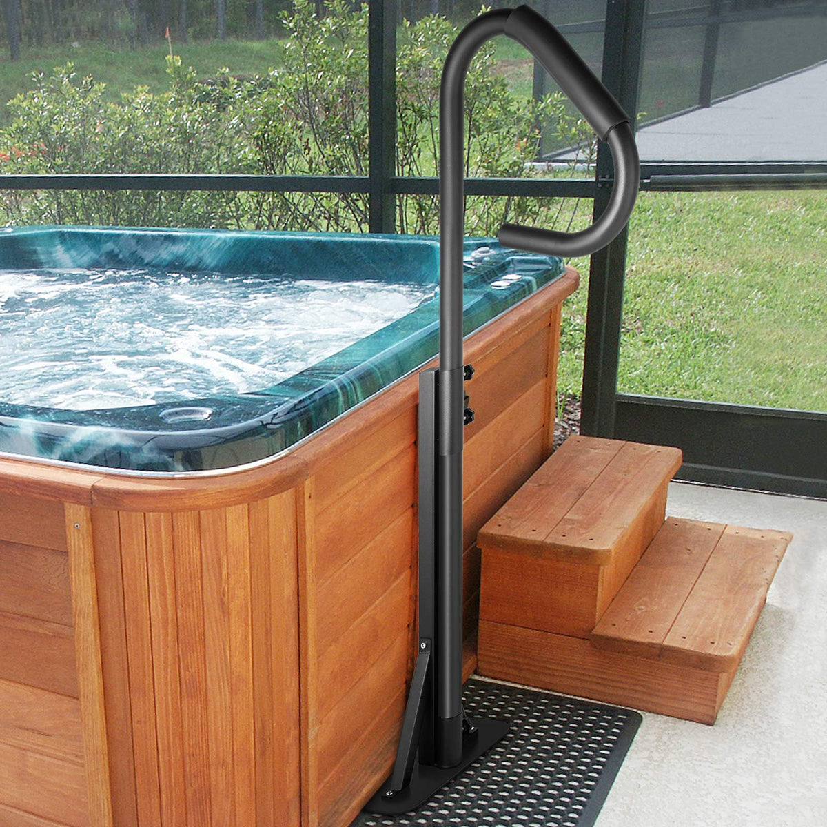 Vevor Pool Safety Handrail 56 Inch, Hot Tub Handrail 600Lbs Capacity, Slide-Under Base Spa Side Handrail, Sponge Rubber Grip Fro